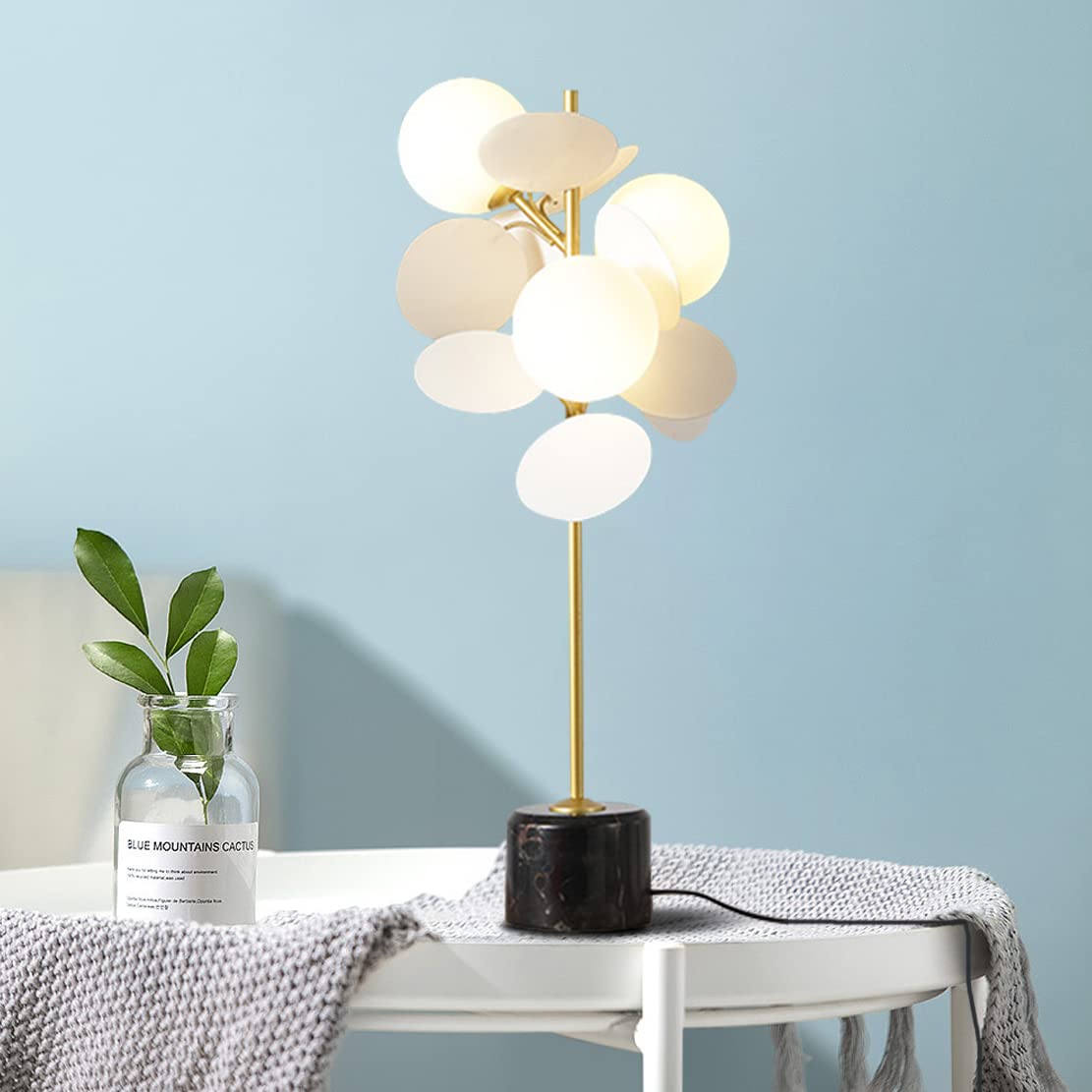 Modern 3-Head Glass Ball Table Lamp - White LED Minimalist Desk Light with G9 Bulb & On/Off Switch | Contemporary Bedside Nightstand Lighting for Bedroom, Study, Office & Living Room Decor
