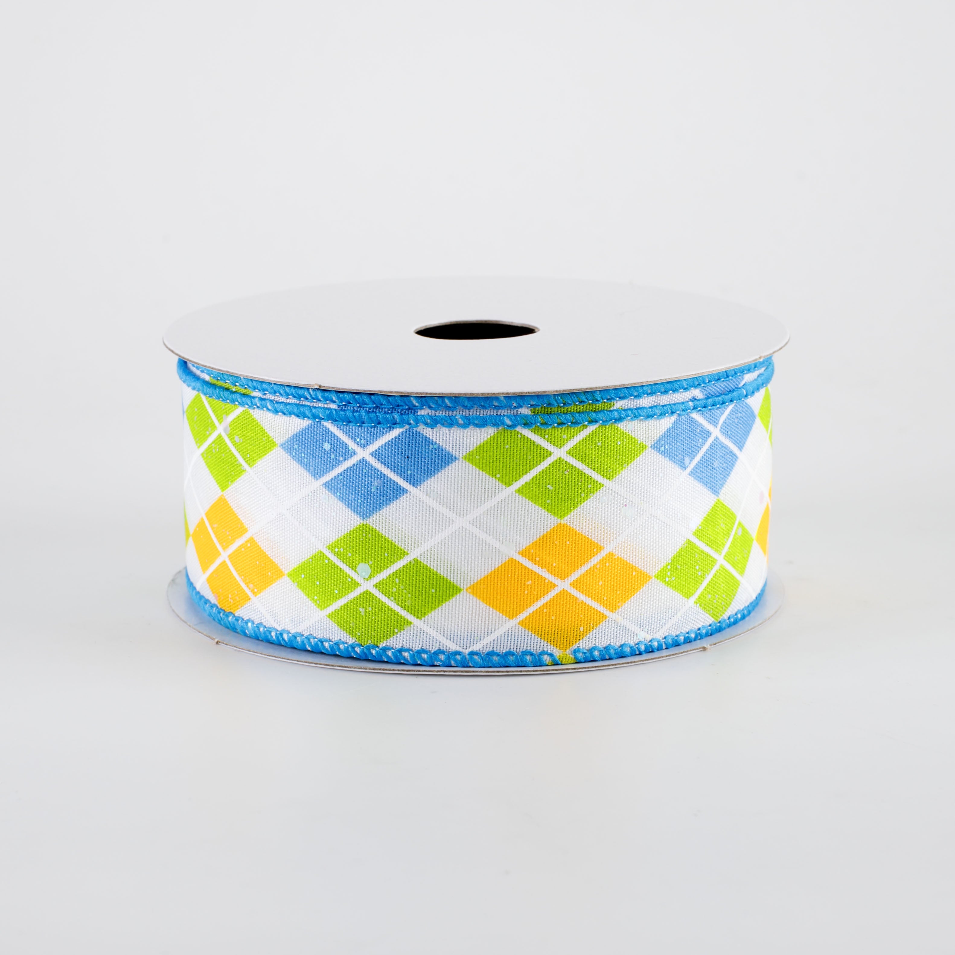 1.5 Inch Iridescent Argyle Ribbon - White, Turquoise, Kiwi & Yellow (10 Yards) for Gift Wrapping, DIY Crafts, Scrapbooking & Hair Bows
