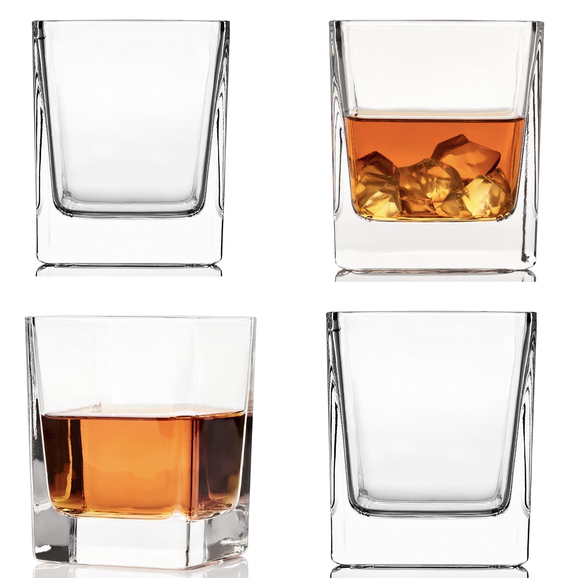 Kemstood 7.7oz Weighted Whiskey Glasses Set of 4 - Durable Bourbon Rocks Glasses for Men - Perfect Gift for Whisky Lovers & Home Bars