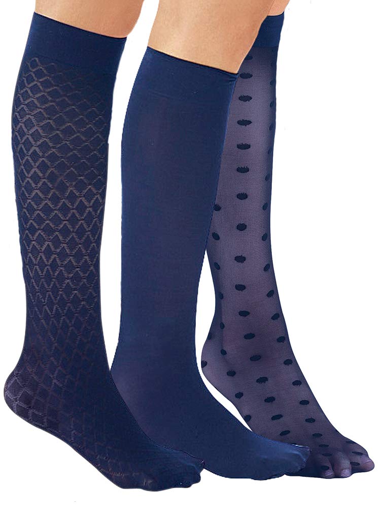 Stylish & Comfortable 15-20mmHg Compression Knee High Socks (3 Pairs) - Made in USA - Perfect for Travel, Varicose Vein Relief & Everyday Comfort