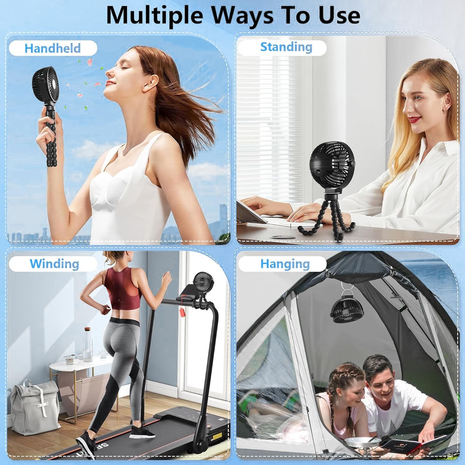 Meibolin Rechargeable Stroller Fan for Baby - Portable 3-Speed Handheld Fan with Flexible Tripod, Ideal for Strollers, Cars, Seats, Cribs, Bikes & Treadmills | Perfect for Outdoor Activities, Travel & Nursery Comfort