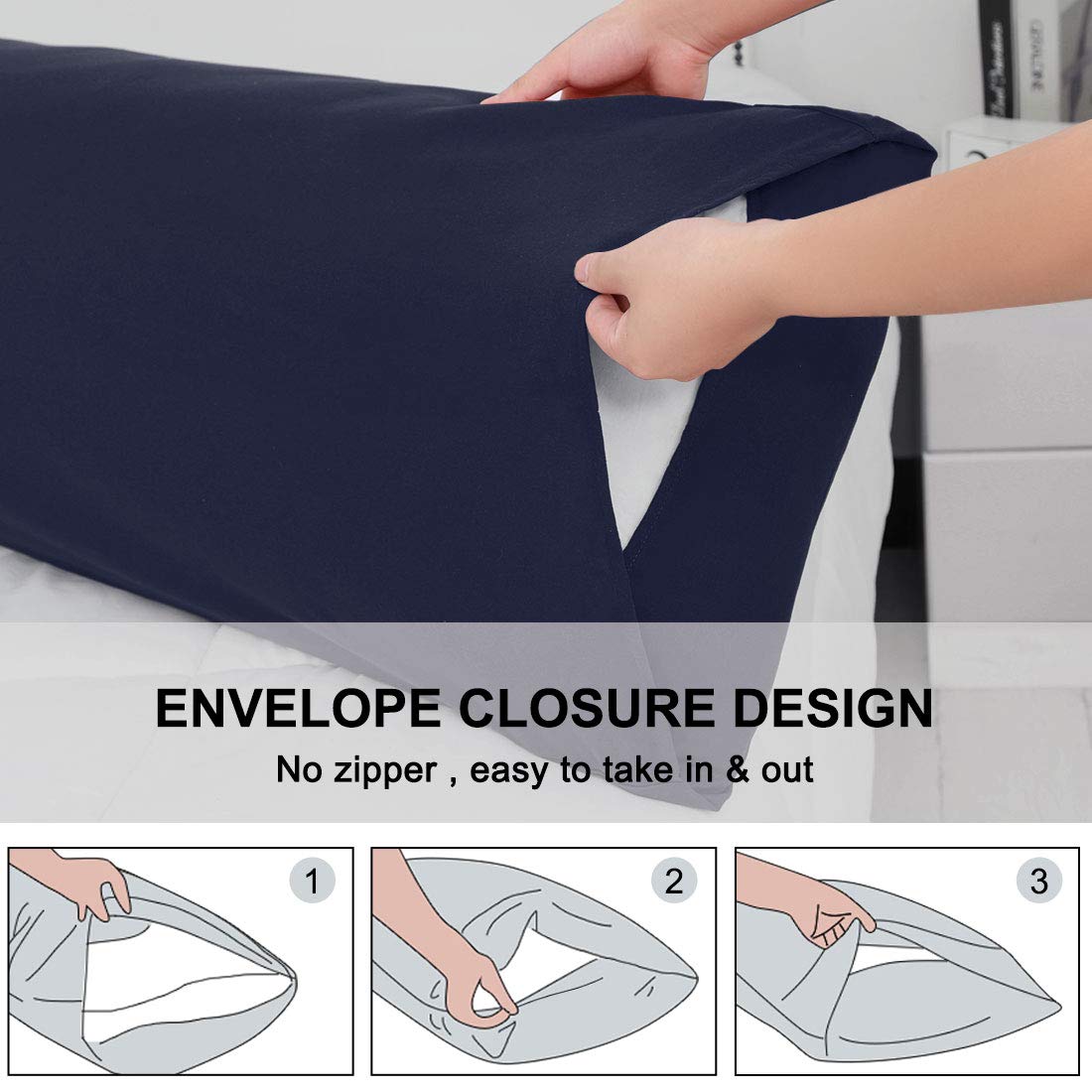 PiccoCasa 2 Pack Body Pillow Case - 20x54 Inch Soft Brushed Microfiber Pillow Cover with Envelope Closure - Navy Blue Long Body Pillow Cover for Adults, Pregnancy, Side Sleepers & Comfort - Hypoallergenic & Breathable Bedding Accessory