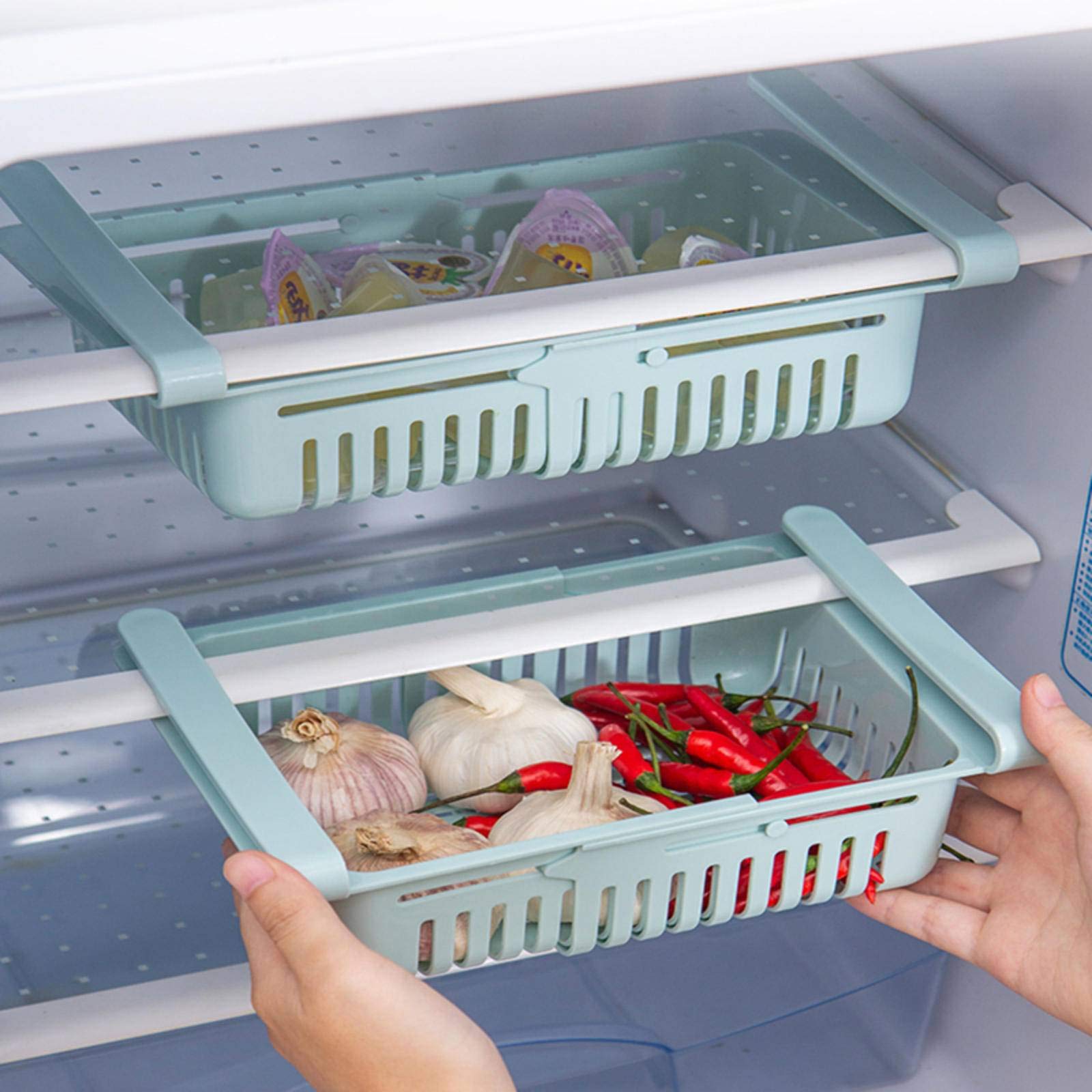 Adjustable Stretchable Refrigerator Organizer Drawer - Pull-Out Storage Basket for Fridge Organization - Fresh Food Spacer Layer Rack - Perfect for Fruits, Vegetables and Snacks Storage