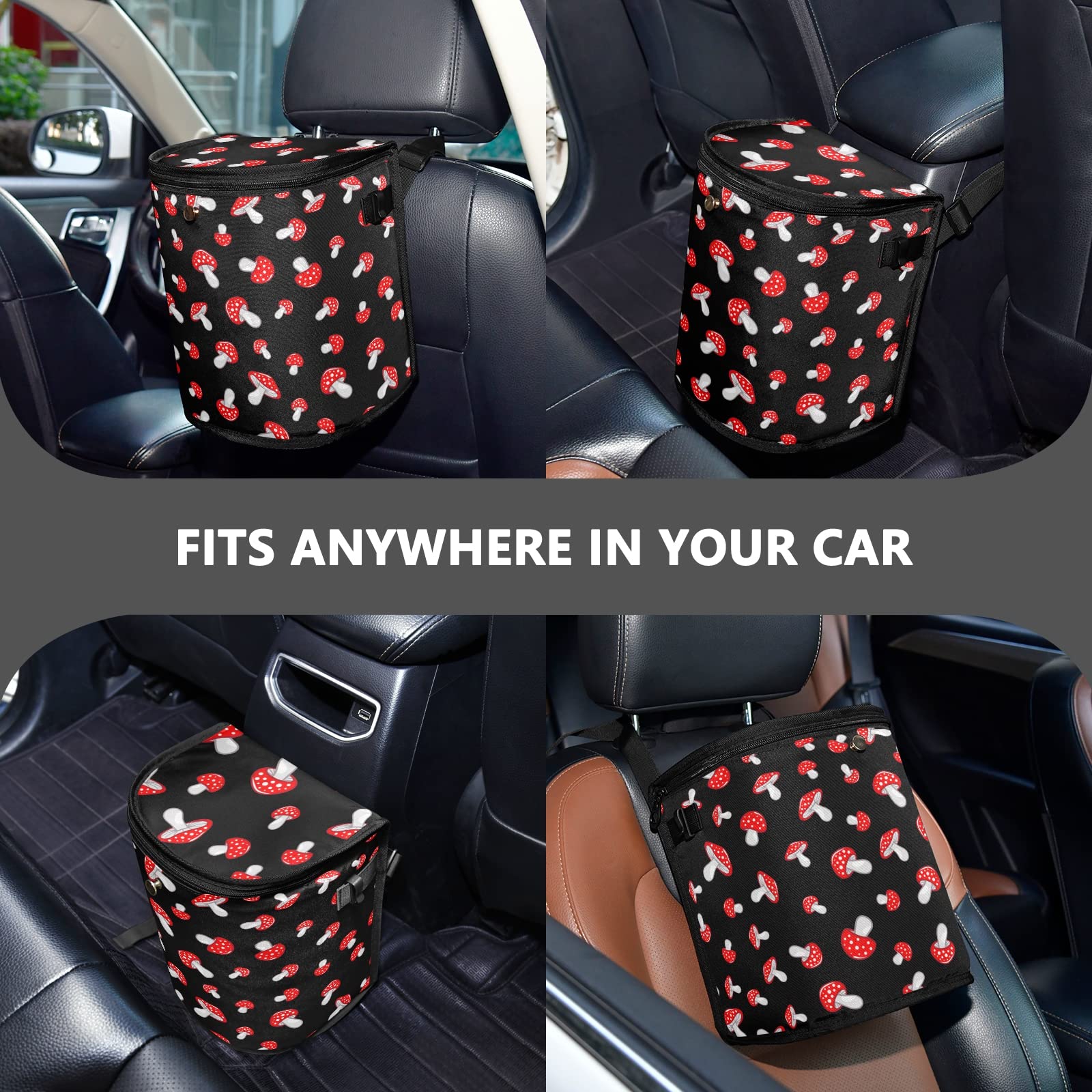 Wudan Small Car Trash Can - Red Mushroom-Shaped Waterproof Auto Trash Bin with Lid for Cars & Trucks | Portable Vehicle Garbage Organizer for Seat Back, Cup Holder & Interior Storage