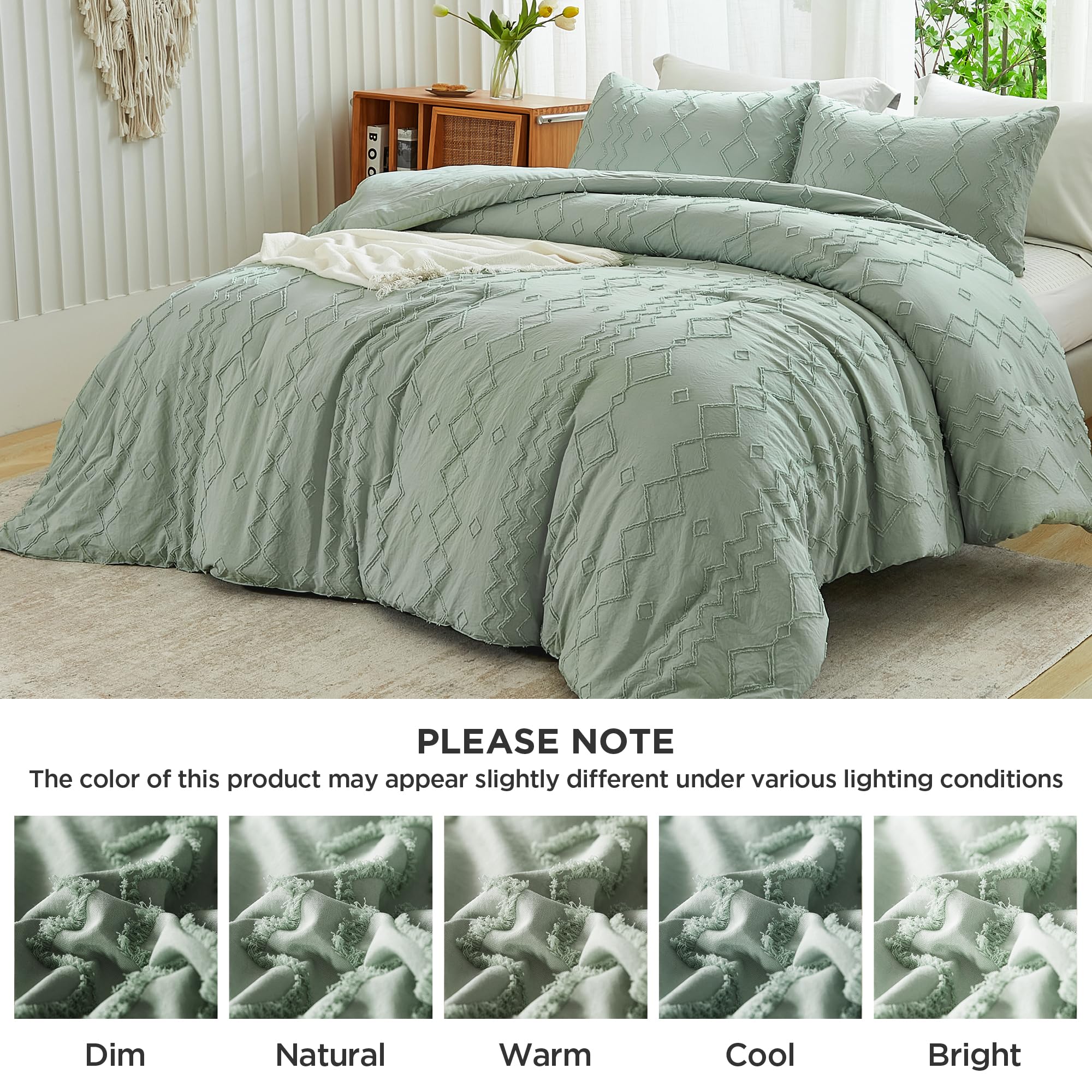 **Andency Sage Green Tufted Comforter Set Queen (90x90 Inch) – 3-Piece Boho Farmhouse Bedding with Microfiber Down Alternative, Geometric Design – Perfect for Cozy Bedrooms, Guest Rooms & Boho Chic Decor**