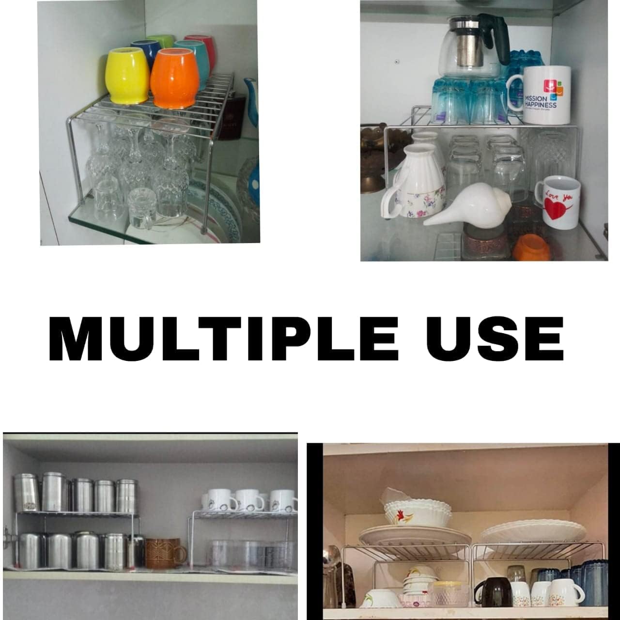 TechSrmaji Expandable Stainless Steel Dish Rack & Kitchen Organizer - 2 Pack Countertop Storage Shelf for Cabinets, Drying Rack for Dishes & Utensils - Perfect for Small Kitchens, Apartments & RV Use