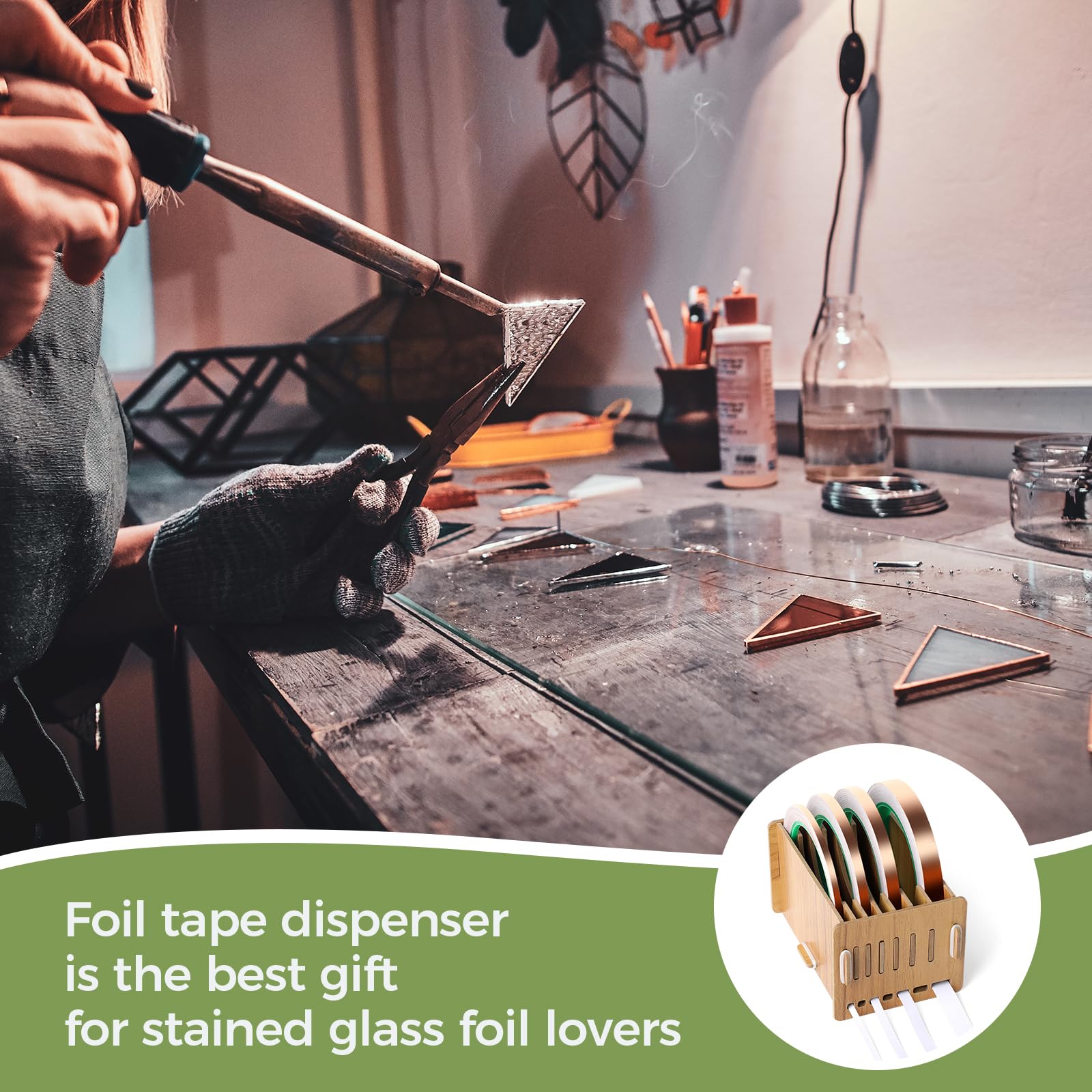 Copper Foil Tape Dispenser for Stained Glass Art - Essential Stained Glass Supplies & Tools Storage (No Tape Included) | Perfect for DIY Stained Glass Projects, Window Decor & Crafting