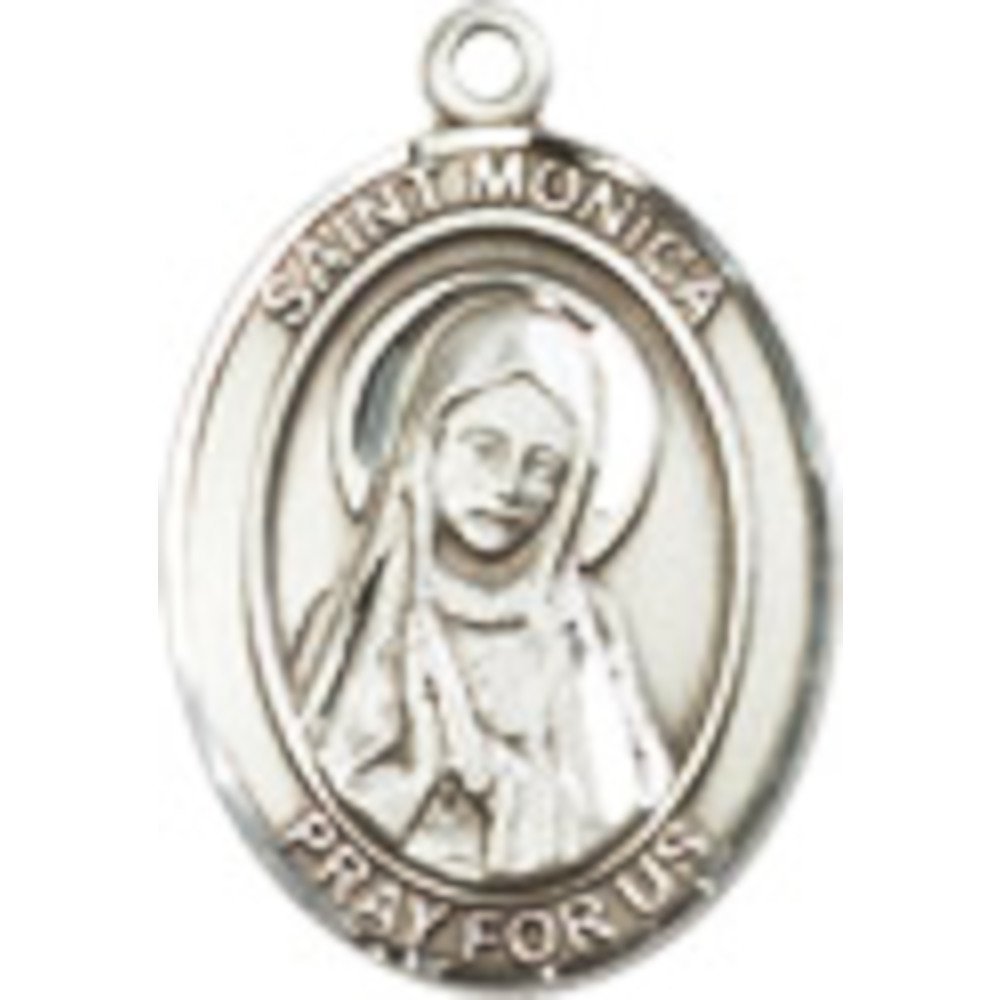 Bonyak Handcrafted Sterling Silver St. Monica Oval Medal Pendant Necklace - Religious Jewelry Gift for Women, Baptism, First Communion & Confirmation