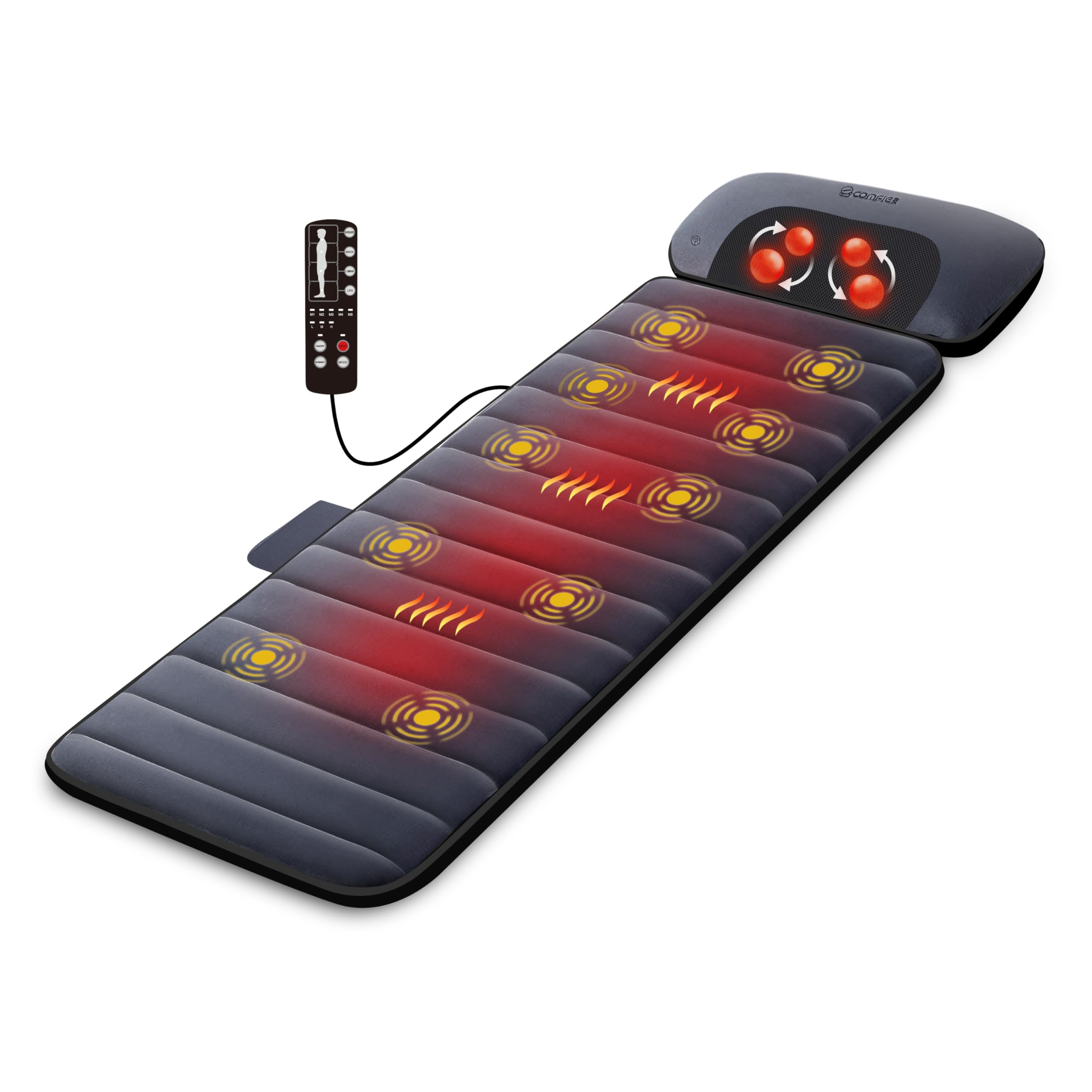 Comfier Full Body Massage Mat with Heat - Shiatsu Neck Massage Pillow, 10 Vibrating Motors & 4 Heating Pads for Back Pain Relief - Perfect for Home, Office & Relaxation - Ideal Gift for Women & Men