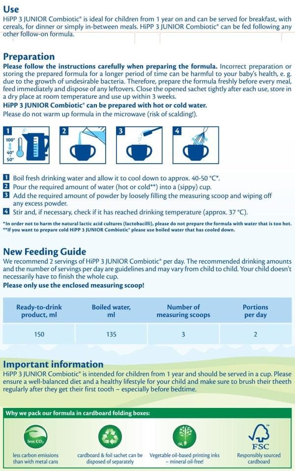 HiPP 3 Junior Combiotic Organic Growing-Up Milk Formula (500g) - Supports Immune System & Brain Development - Ideal for Toddlers 1-3 Years Old - EXP:09/09/26 - Perfect for Daycare, Travel & On-the-Go Nutrition