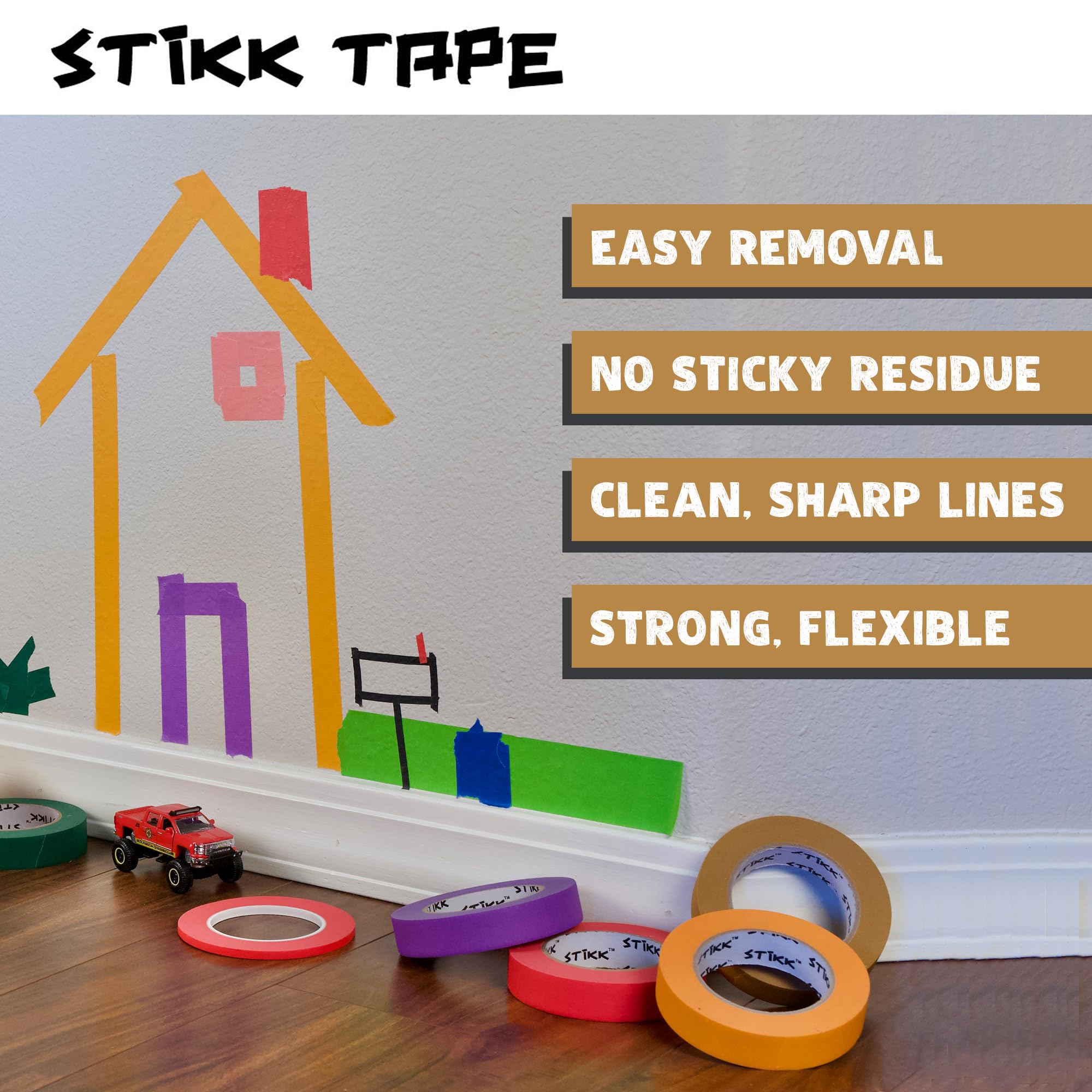 STIKK Professional Painter's Tape 3-Pack - 1 Inch x 60 Yards Brown Masking Tape for Painting Walls, Edges, Trim and Ceilings - Residue-Free DIY Home Improvement Supplies - Perfect for Interior Painting, Craft Projects and Wall Decorations