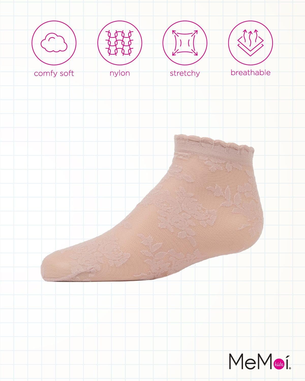 MeMoi Botanic Sheer Floral Embroidered Ankle Socks for Girls - Cute Spring & Summer Fashion Accessories for School, Party, and Everyday Wear