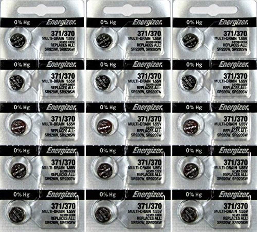 Energizer 371/370 SR920SW Silver Oxide Watch Batteries - 15 Pack, Mercury-Free - Perfect for Watches, Calculators, and Small Electronics