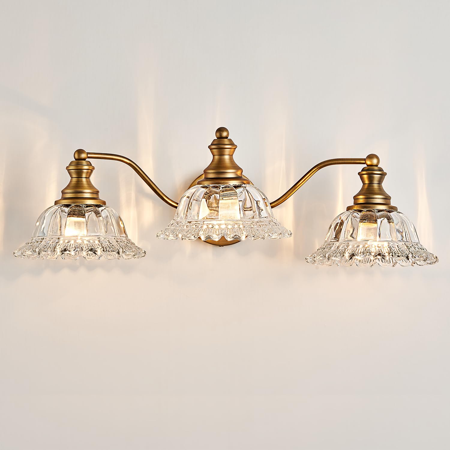 Vintage Bathroom Vanity Light Fixture - 3-Light Matte Antique Brass Bathroom Lighting with Crystal Glass Shade | Elegant Lighting for Bathroom, Powder Room & Dressing Area