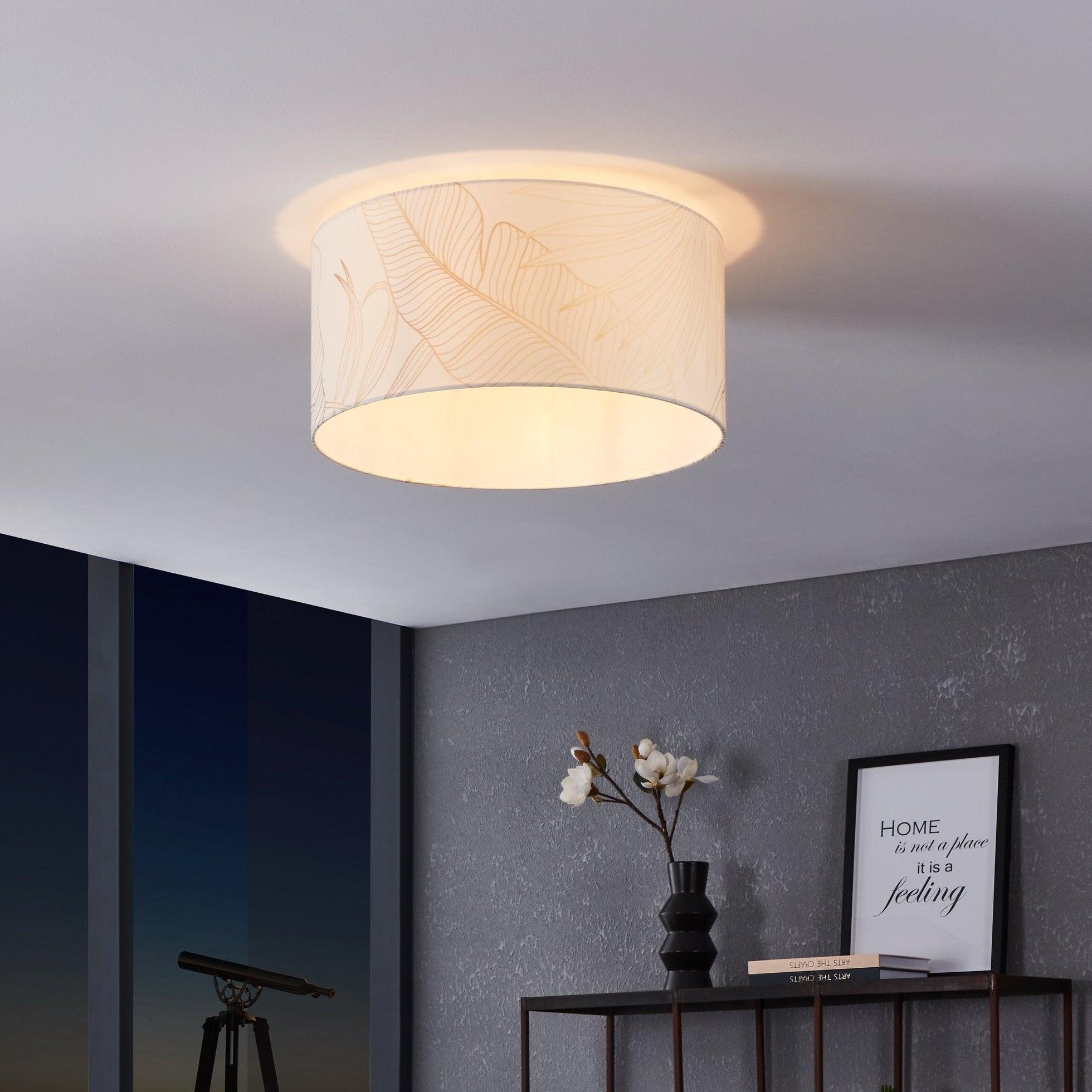Eglo Bucamaranga White & Gold Fabric Flush Mount Ceiling Light - Modern LED Lighting Fixture for Bedroom, Living Room, Dining Room & Hallway