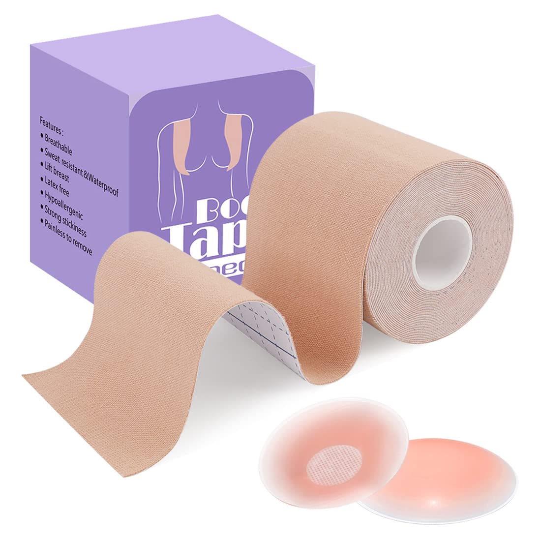 Laneco Boob Tape Breast Lift Tape for A-E Cup - Invisible Body Tape for Sports & Work - Breathable Push Up Tape in Beige | Perfect for Gym, Running, Yoga & Everyday Support
