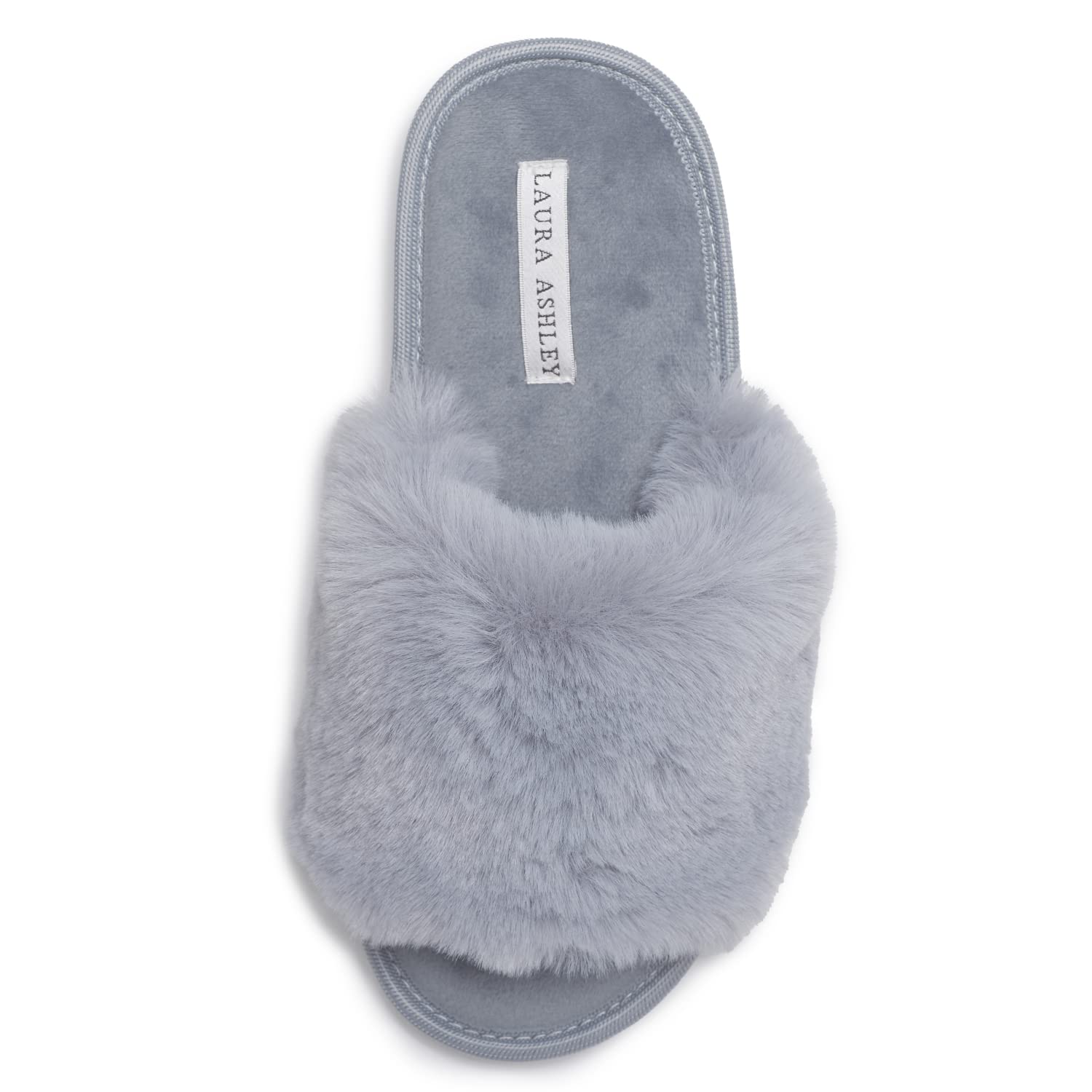 Laura Ashley Women's Soft Plush Memory Foam Slide Slippers - Fuzzy Open-Toe Faux Fur House Shoes for Indoor Comfort & Warmth | Perfect for Relaxing at Home, Lounging & Bedroom Wear