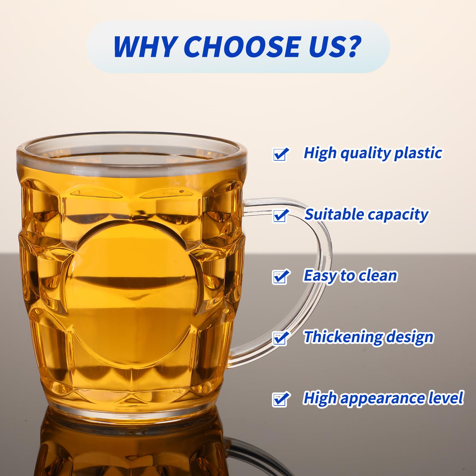 20 Pcs 8 oz Clear Plastic Beer Mugs with Handles - Reusable Dimpled Steins for Oktoberfest, Party, BBQ & Picnic - Durable Mini Beer Glasses for Outdoor Events & Home Decor