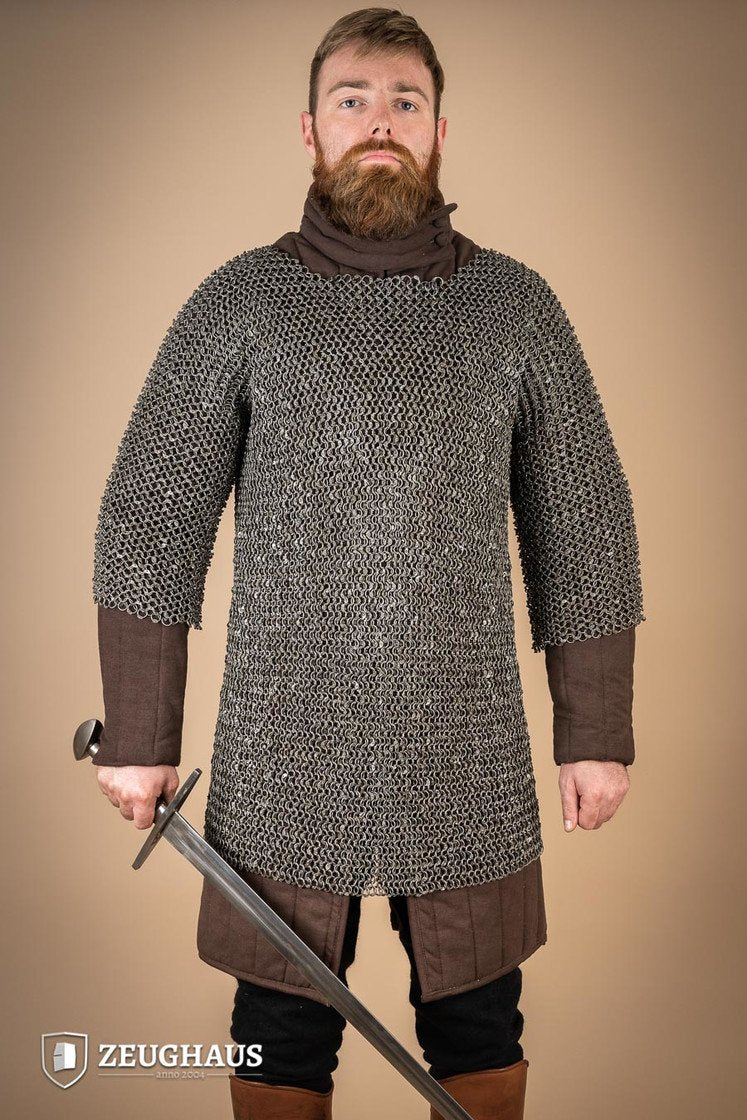Chainmail Haubergeon - 10mm Riveted Round Ring Steel Armor - Medieval Battle Reenactment & LARP Costume
