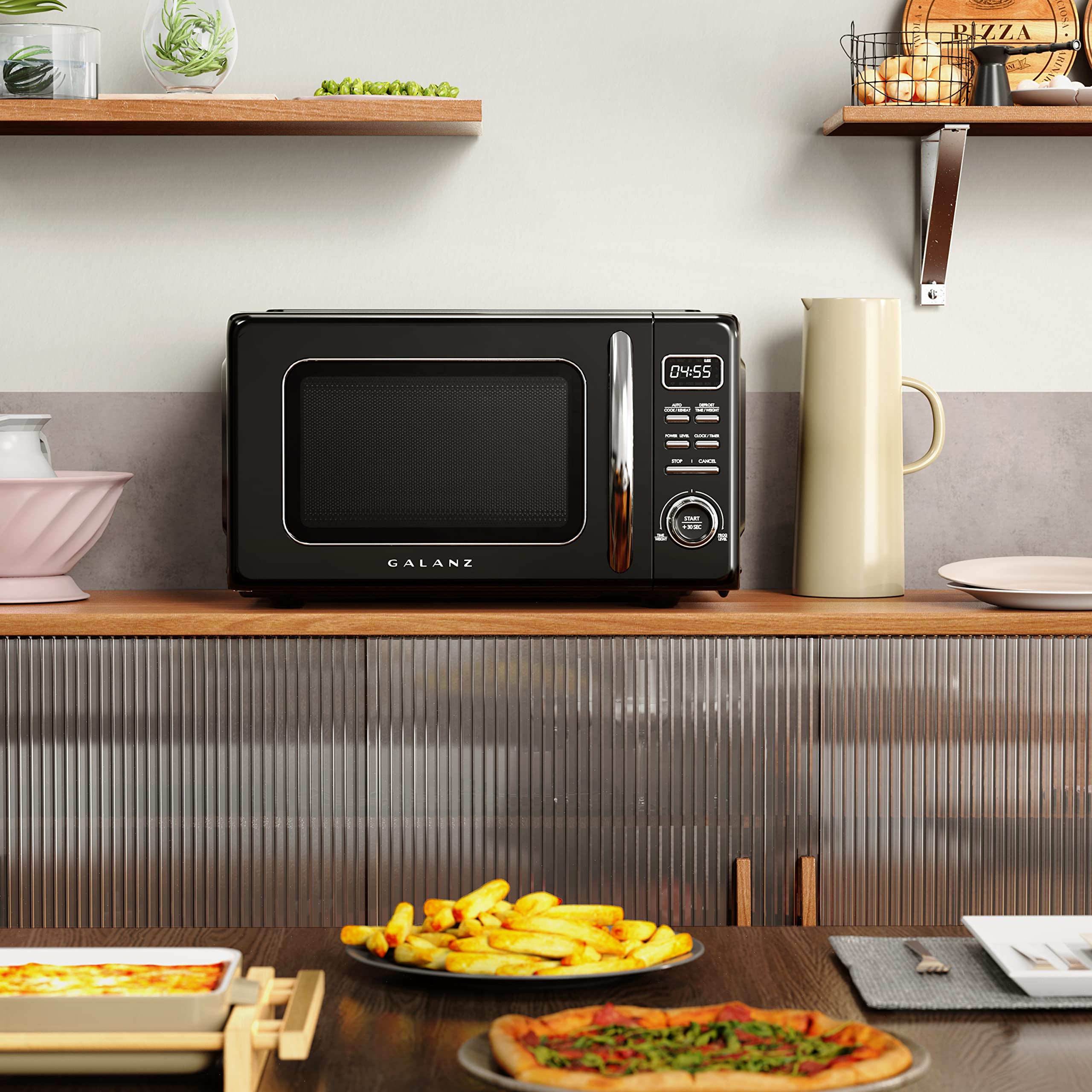 Galanz GLCMKZ07BKR07 0.7 cu ft Retro Black Countertop Microwave Oven - Auto Cook, Reheat, Defrost & Quick Start Functions, Easy Clean Glass Turntable, Pull Handle - Perfect for Small Kitchens, Dorms & Office Break Rooms