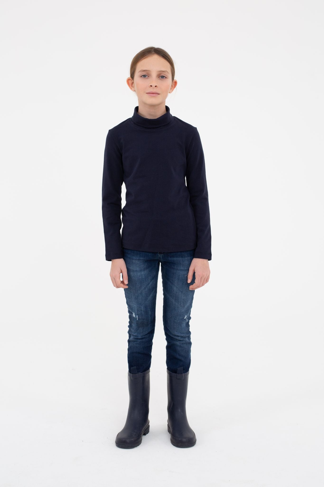 Piccola Ludo Women's Navy Blue Turtleneck Sweater - Soft Knit Slim Fit Long Sleeve Pullover for Casual Wear, Office & Winter Outfits