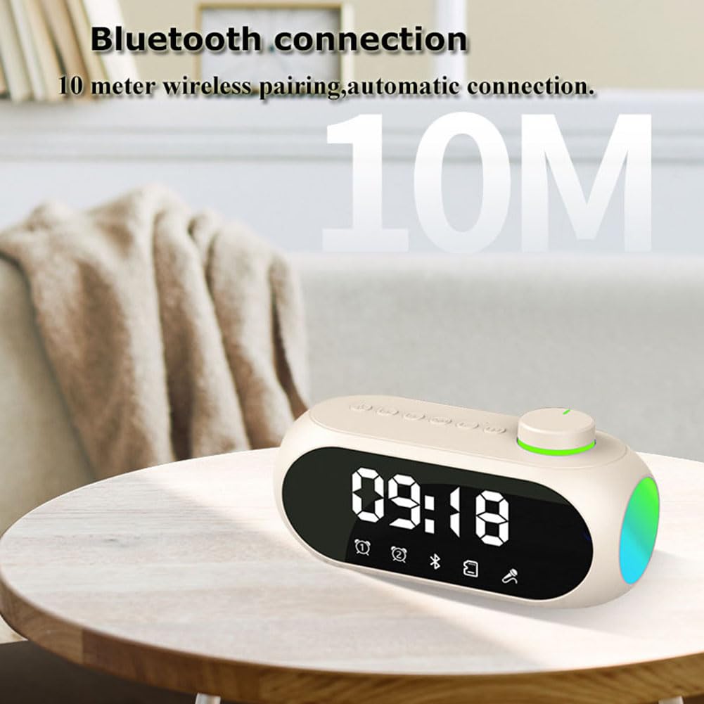 Portable Mini FM Radio Bluetooth Speaker with Hifi Sound, RGB Light, Dual Alarm Clock, Hands-Free Calling - Perfect for Home, Office, and Outdoor Use