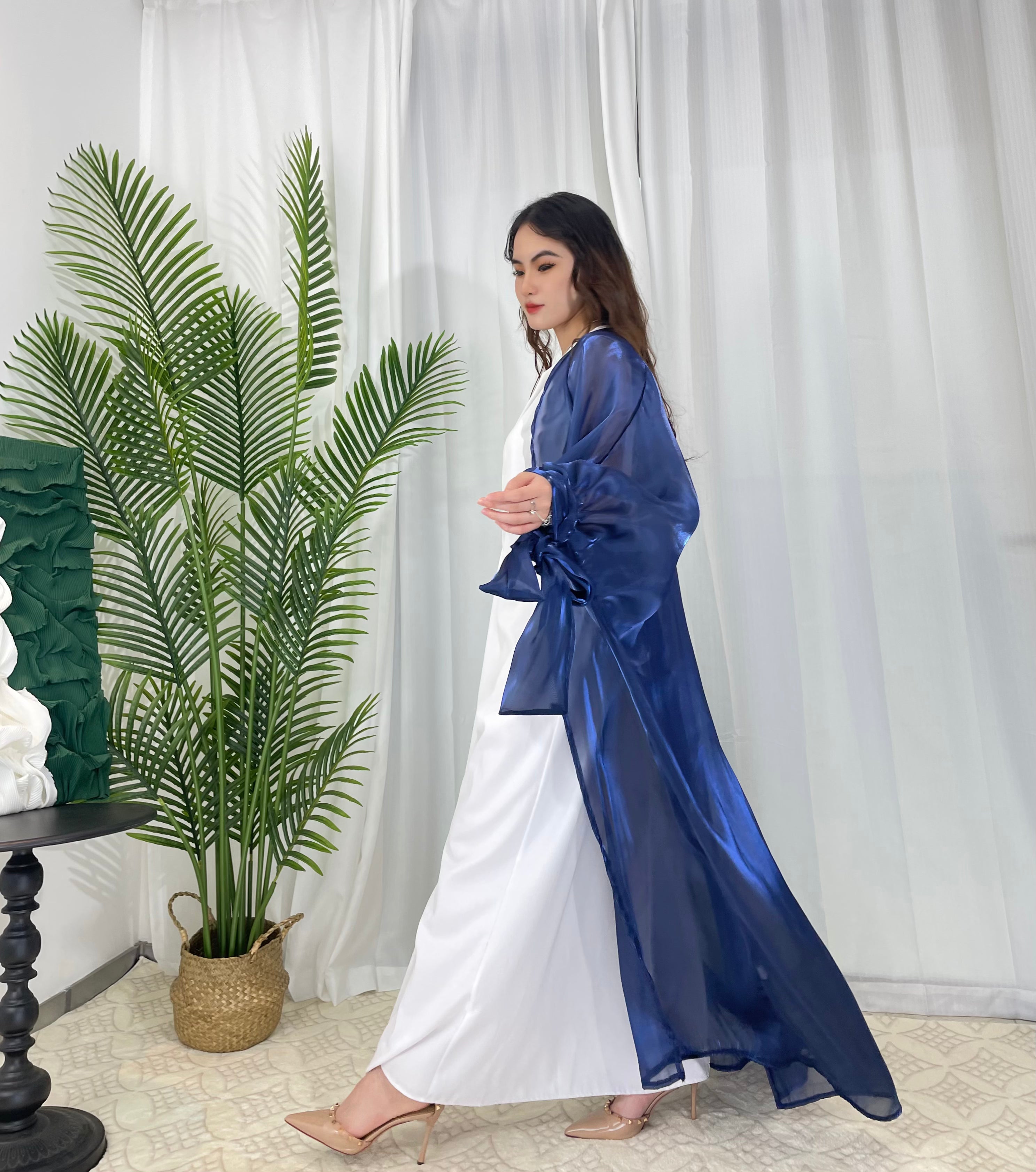 Luxury Open Front Abaya Dress for Women - Elegant Organza Fabric with Silk-Like Sheen - Plus Size Options Available - Perfect for Special Occasions, Weddings & Evening Events