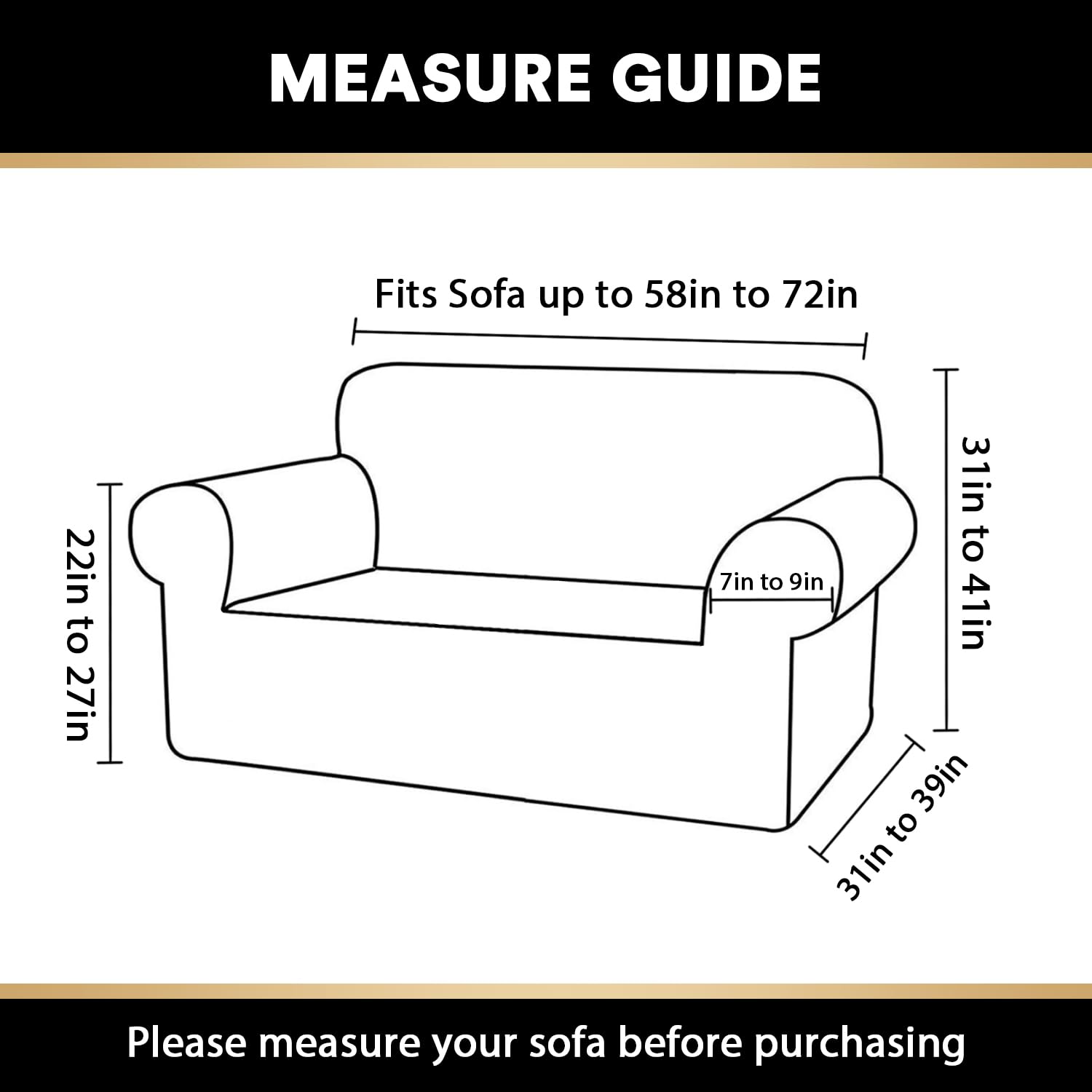 PrinceDeco Stretch Loveseat Sofa Cover - Washable 2-Cushion Slipcover with Non-Slip Bottom, Pet-Friendly Furniture Protector for Small Couches (Black) - Perfect for Living Rooms, Apartments & Pet Owners