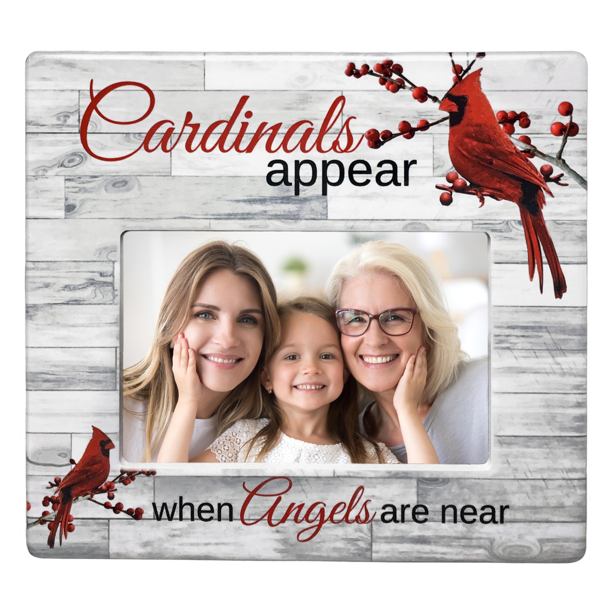 BANBERRY DESIGNS Memorial Picture Frame - Wood Grain Look with Red Cardinals on Berry Branches - Sympathy Gift for Loss of Loved One - Perfect for Condolence, Funeral, or Home Memorial Display
