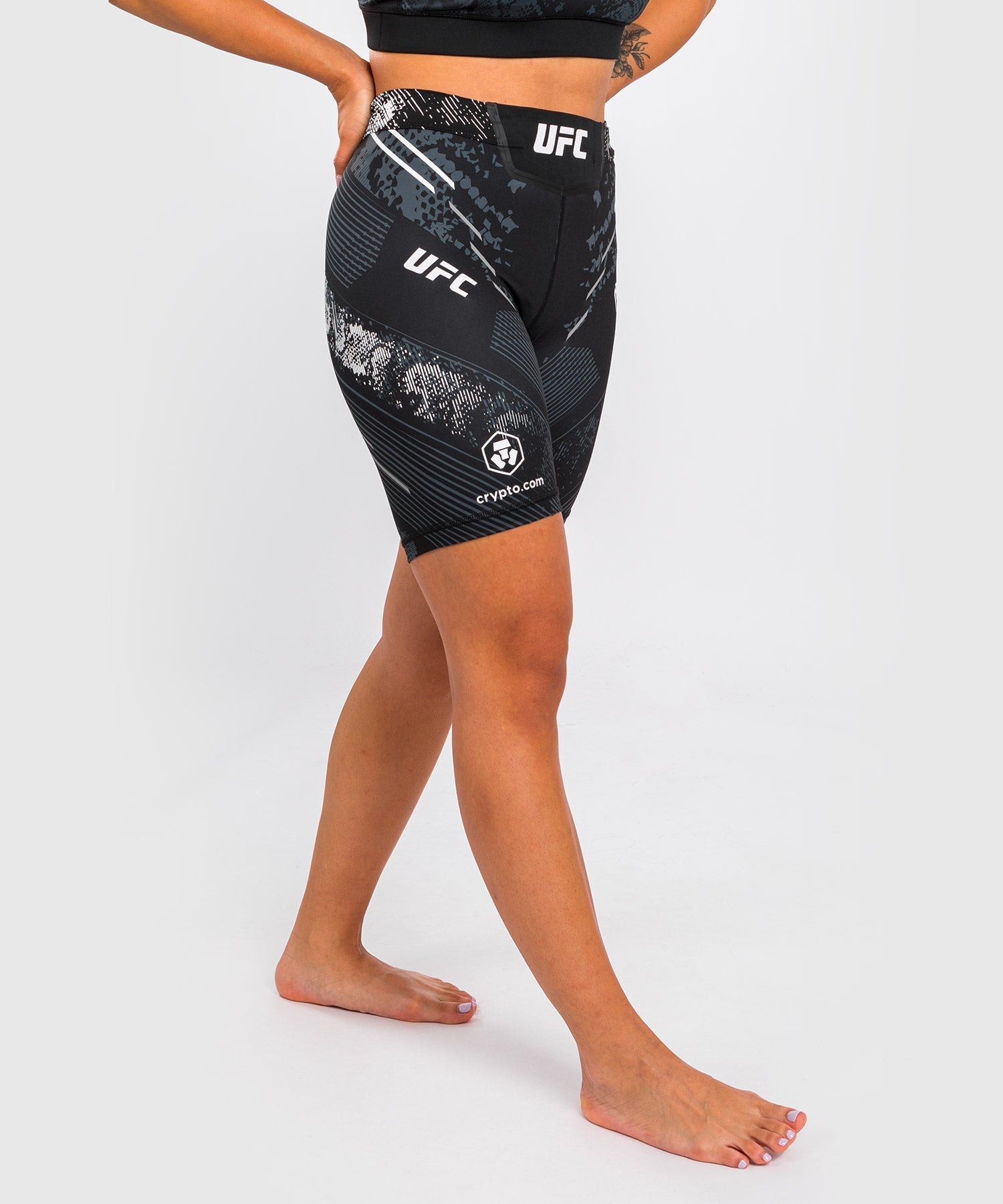 Venum UFC Adrenaline Authentic Women's Vale Tudo Fight Shorts - Personalized MMA Training & Competition Shorts for Women - Long Fit Black - Perfect for UFC Training, MMA Sparring & Fitness Workouts
