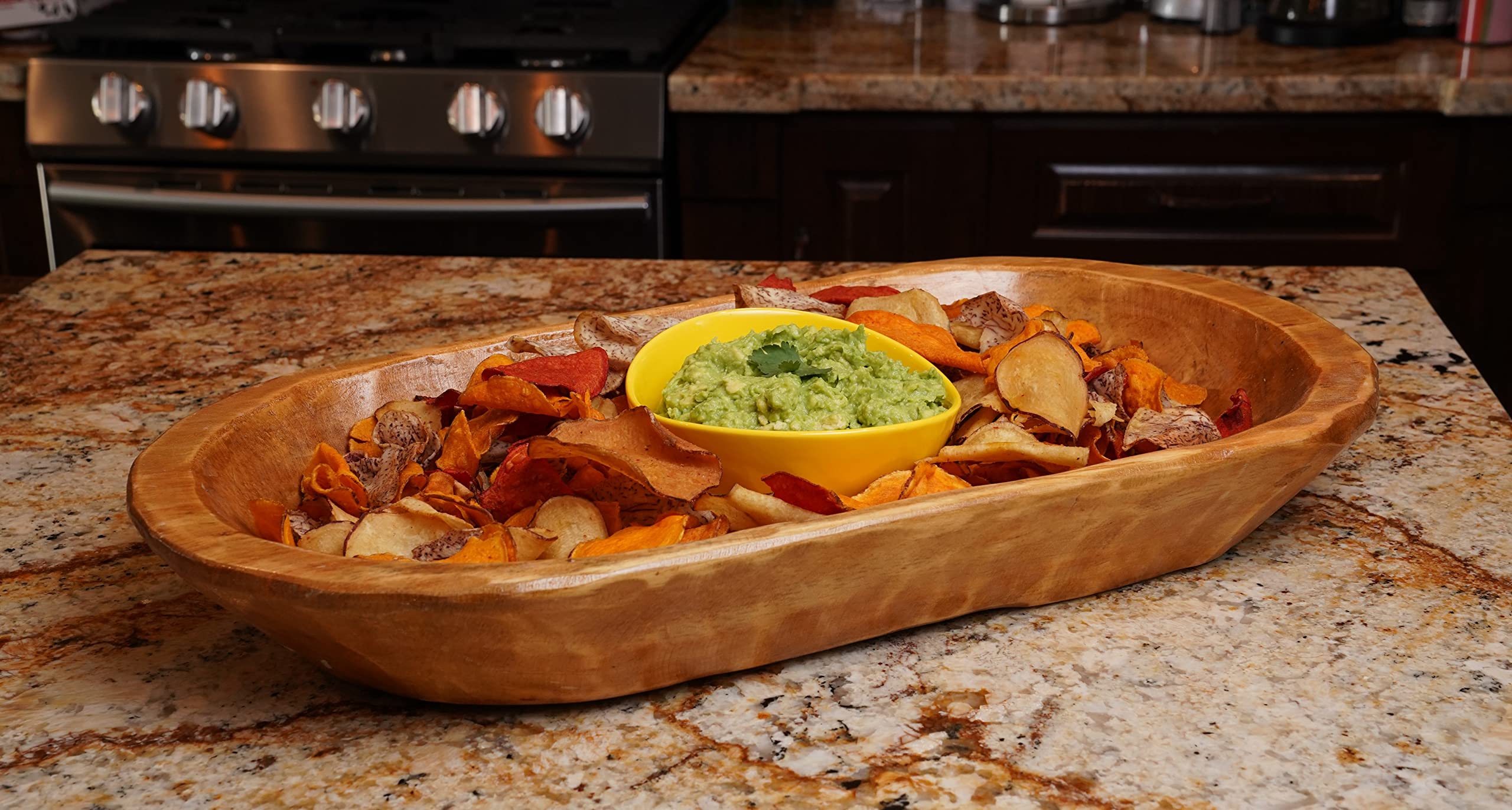 Food Safe Rustic Wooden Dough Bowl - Handcrafted Batea for Bread Making, Serving & Home Decor | Perfect for Kitchens, Bakeries & Farmhouse Style Dining