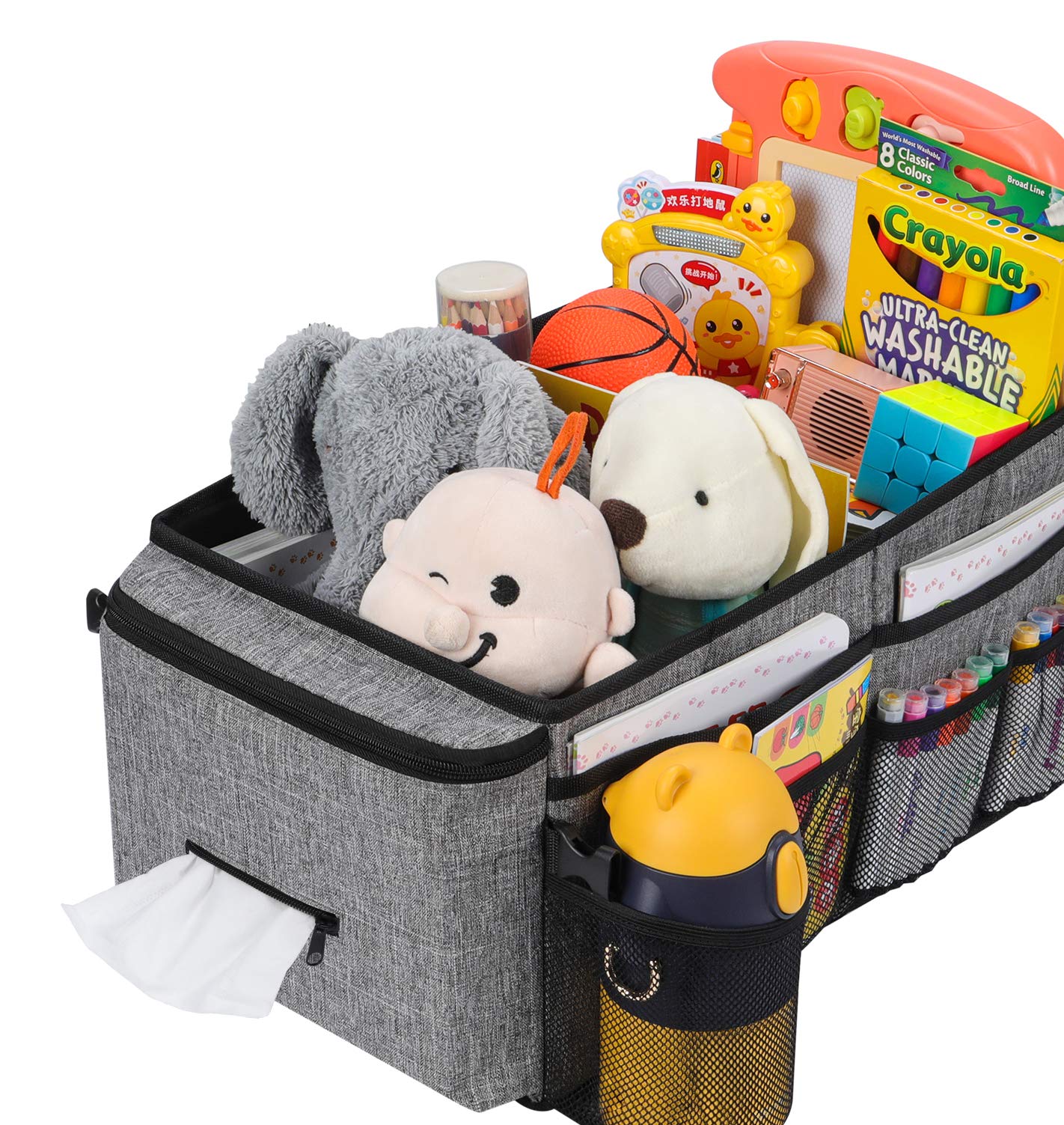 Car Seat Organizer for Front & Back Seats - Multi-Pocket Kids Car Storage with Cup Holders & Adjustable Dividers (Gray) - Perfect for Road Trips, Family Travel & Keeping Your Vehicle Organized