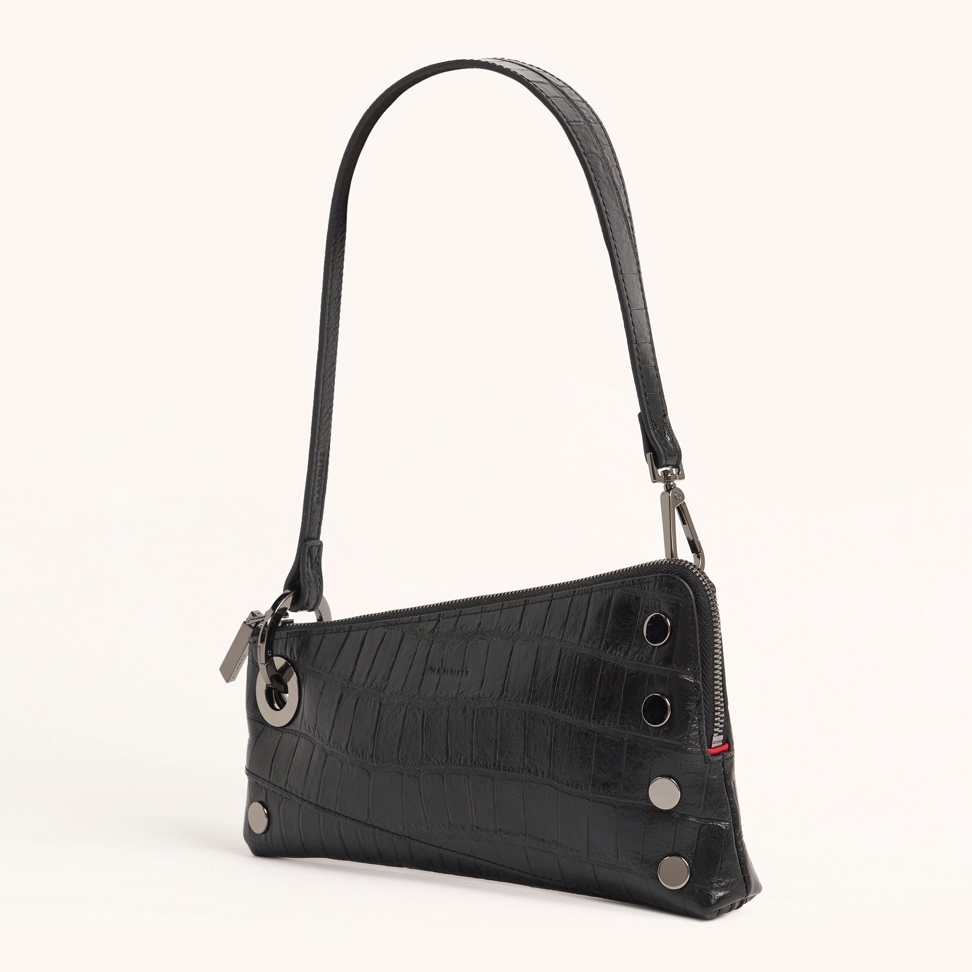 Nash Pochette Handbag - Luxury Crocodile Embossed Leather Clutch with Gunmetal Hardware for Evening Parties, Weddings & Special Occasions