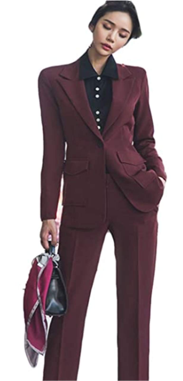 Burgundy Women's Pantsuit Set - Elegant Blazer & Pants Office Suit for Ladies, Wedding Tuxedo & Party Wear | Professional Work Attire, Formal Events & Special Occasions