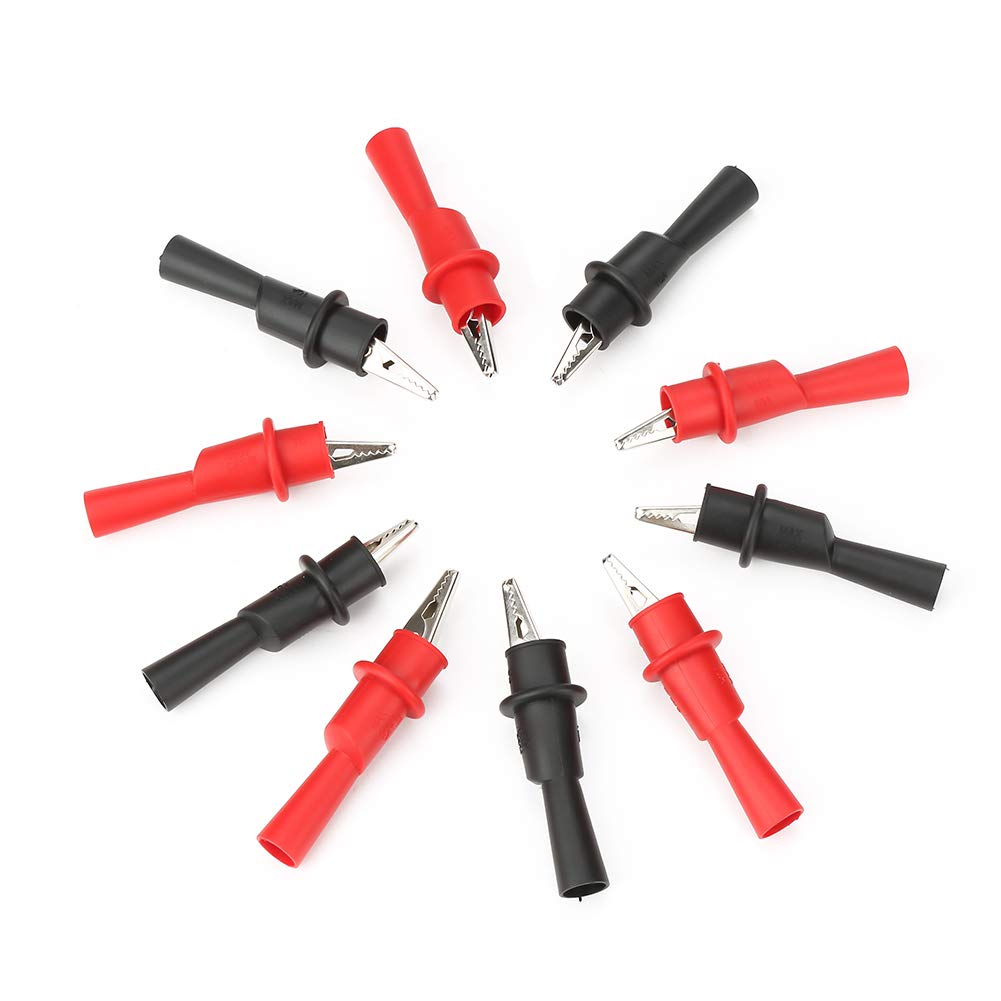 Premium 10PCS Insulated Metal Test Clips - Red & Black Electrical Clamp Probes for Multimeter, Battery Charging, and Circuit Testing | Durable Alligator Clips for DIY Electronics, Automotive Repair & Home Electrical Projects (Model P2008)