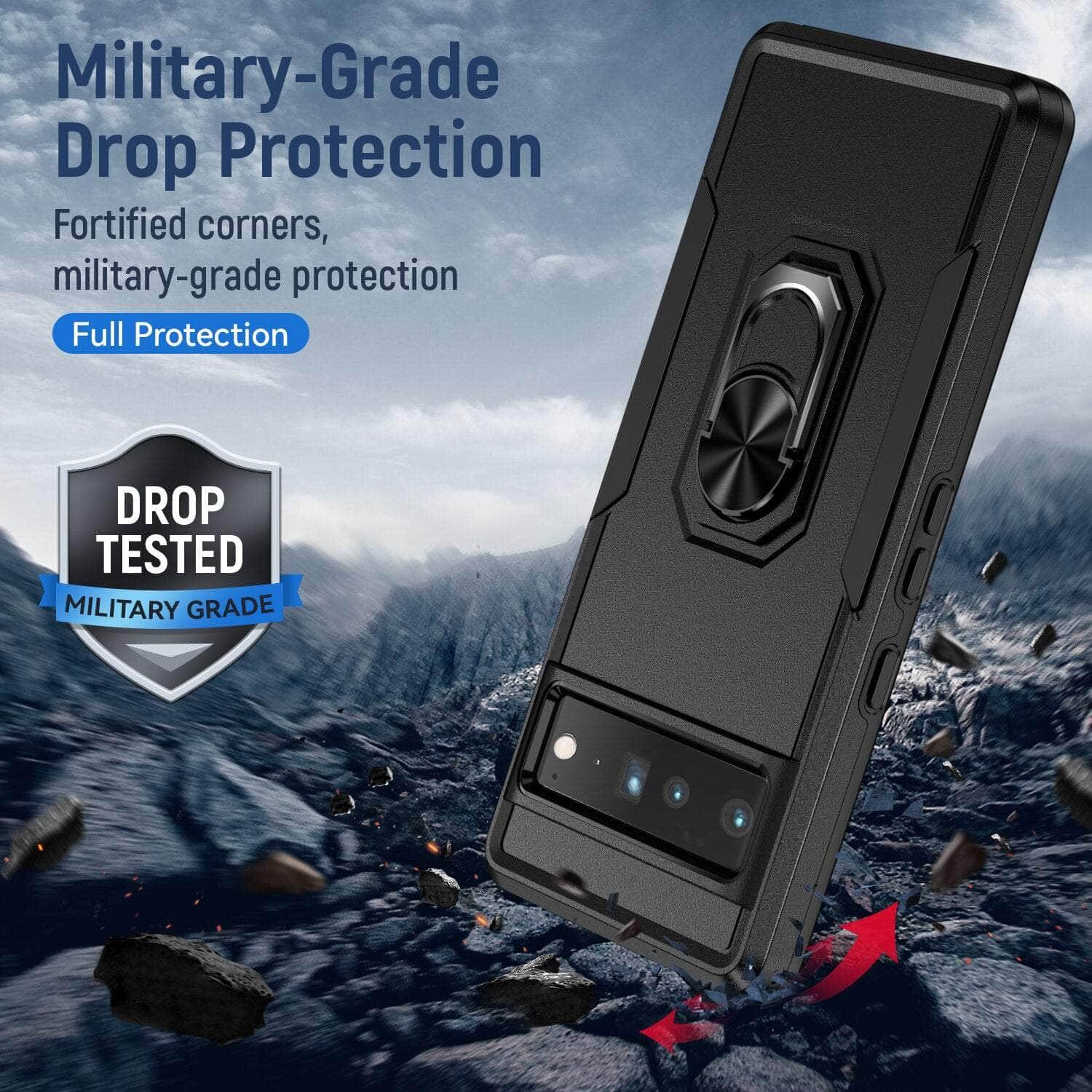 Heavy Duty Ring Bracket Case for Google Pixel 6 Pro - Shockproof Protective Phone Cover with Kickstand for Hands-Free Viewing, Gaming & Video Calls