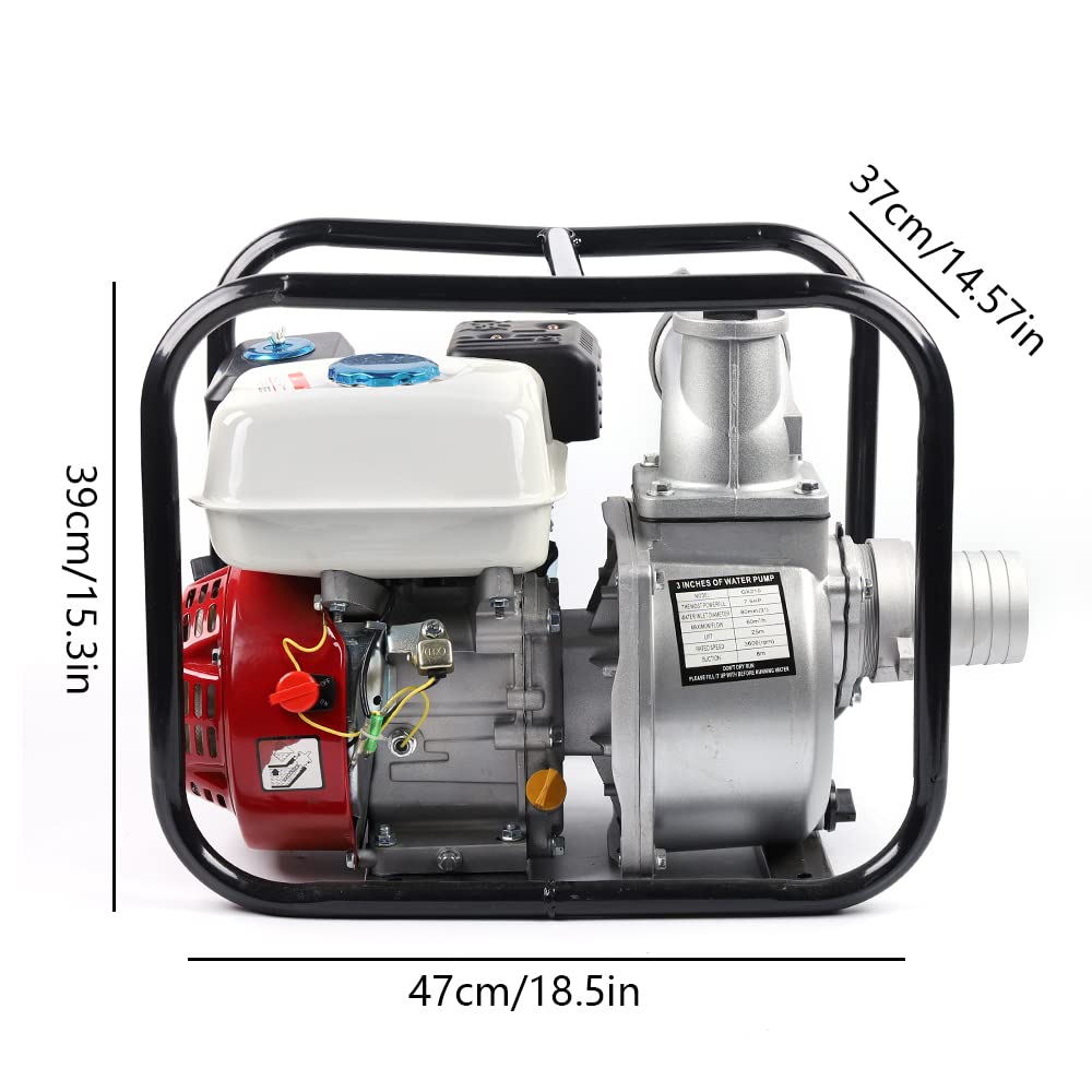 **210CC 4-Stroke 7.5HP Gasoline Water Pump - 3 Inch High Pressure Petrol Pump for Irrigation, Pool, Landscaping & Gardening | Portable Water Transfer for Farms, Construction & Emergency Use**