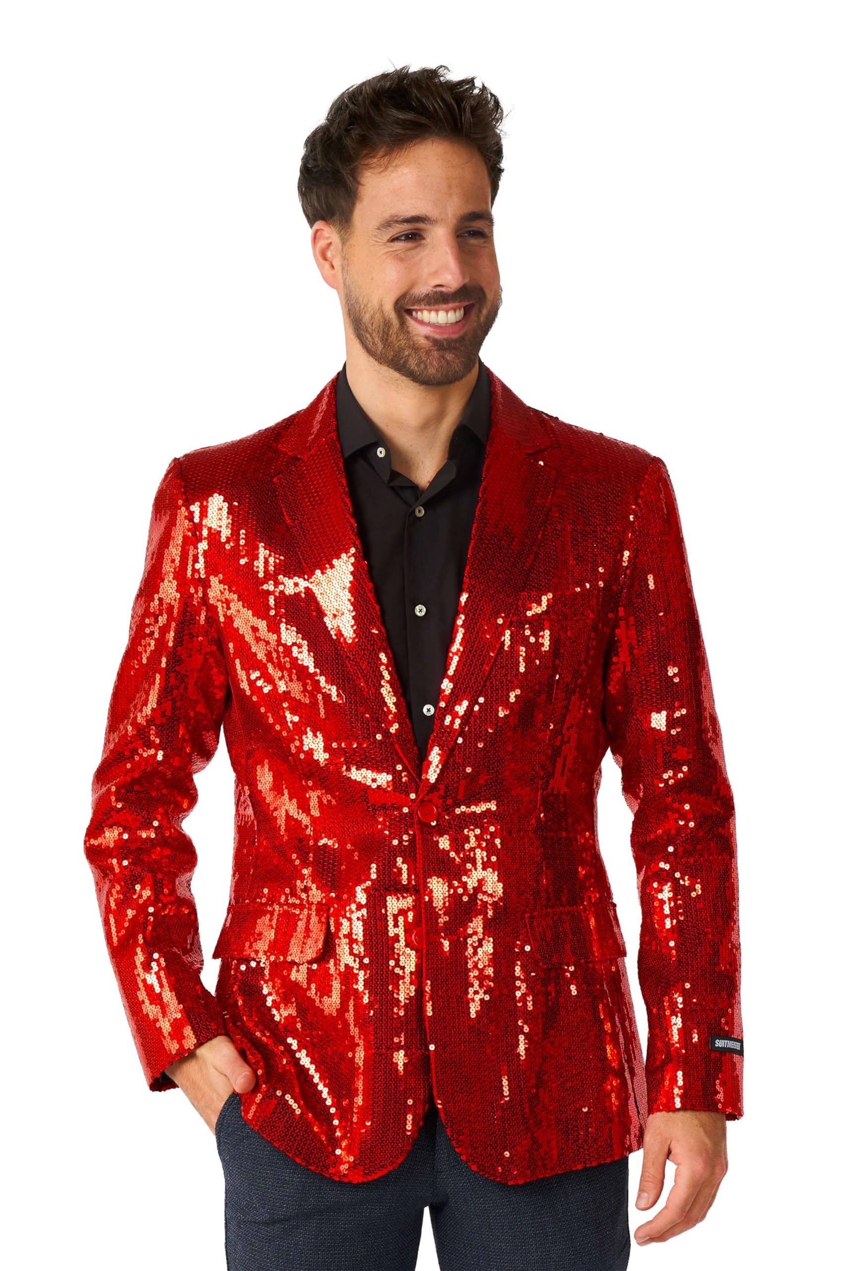 SUITMEISTER Men's Slim Fit Sequins Party Blazer - Shiny Prom, Christmas & NYE Jacket for Special Occasions | Perfect for Weddings, Club Nights & Formal Events