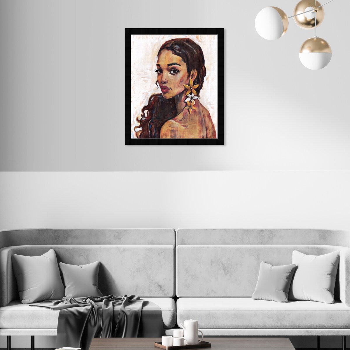 Elegant White Floral Framed Wall Art Print - Traditional Flower Painting for Bedroom Decor | Perfect for Home, Living Room & Office Interior Design