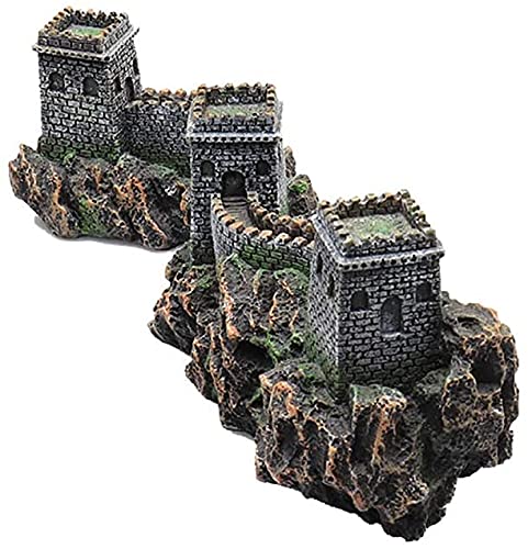 Realistic Resin Aquarium Decor - Fish Tank Ornament, Great Wall Castle Figurine for Home & Office Aquascaping | Perfect for Betta Fish, Goldfish & Tropical Tanks