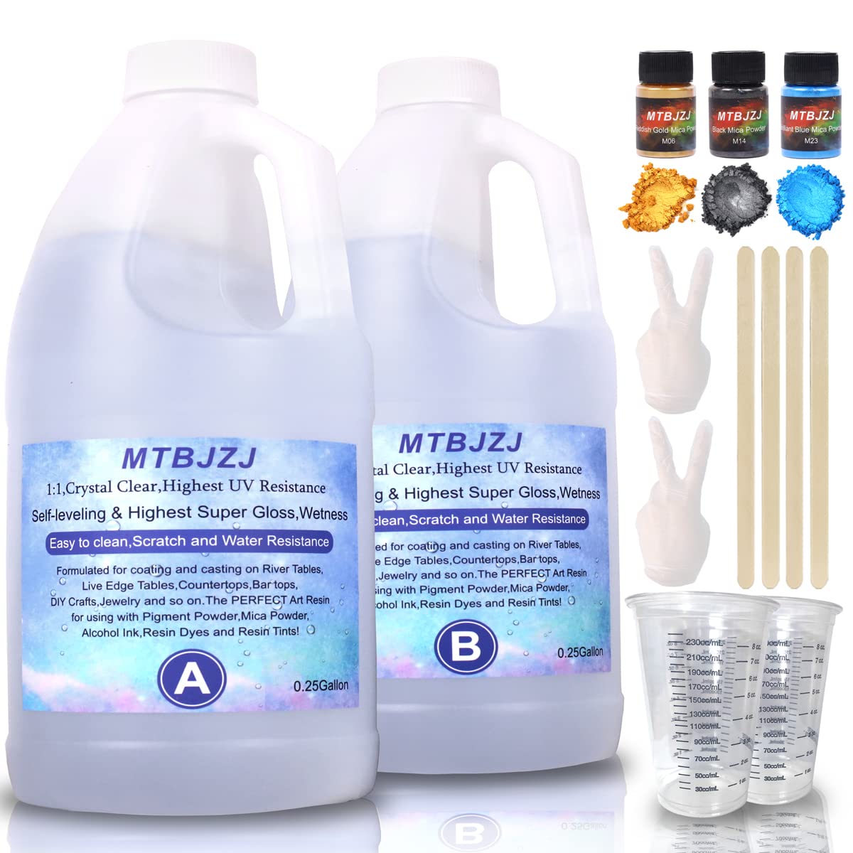 MTBJZJ Crystal Clear Epoxy Resin Kit - Scratch Resistant, Ultra Clear Finish Casting Resin with Hardener (0.5 Gallon) | Perfect for DIY Jewelry Making, Resin Molds, Tabletop Coating, Art Crafts, and Home Decor Projects