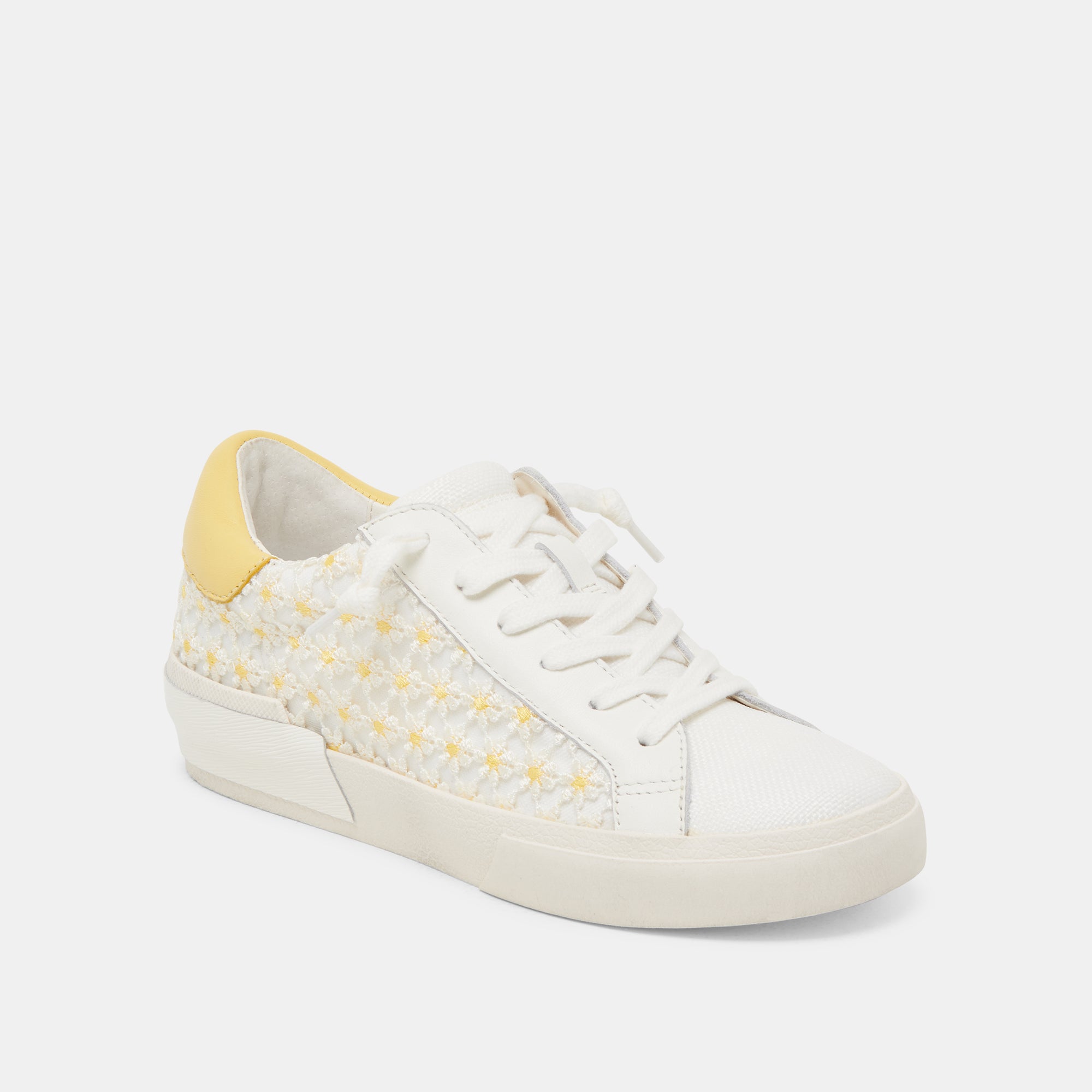 ZINA Floral Sneakers for Women - White & Yellow Floral Mesh Fashion Shoes - Comfortable Walking & Casual Outfit Pairing