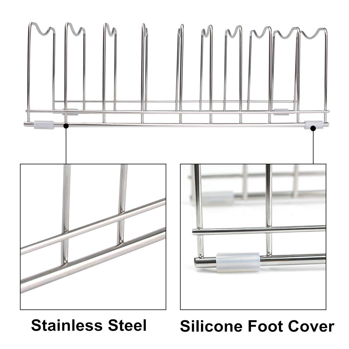 10-Tier Pot Lid Organizer Rack - Space Saving Cabinet Storage for Bakeware, Cutting Boards, Pots & Pans, Serving Trays - Perfect for Kitchen, Pantry & Cabinet Organization (1 Pack)