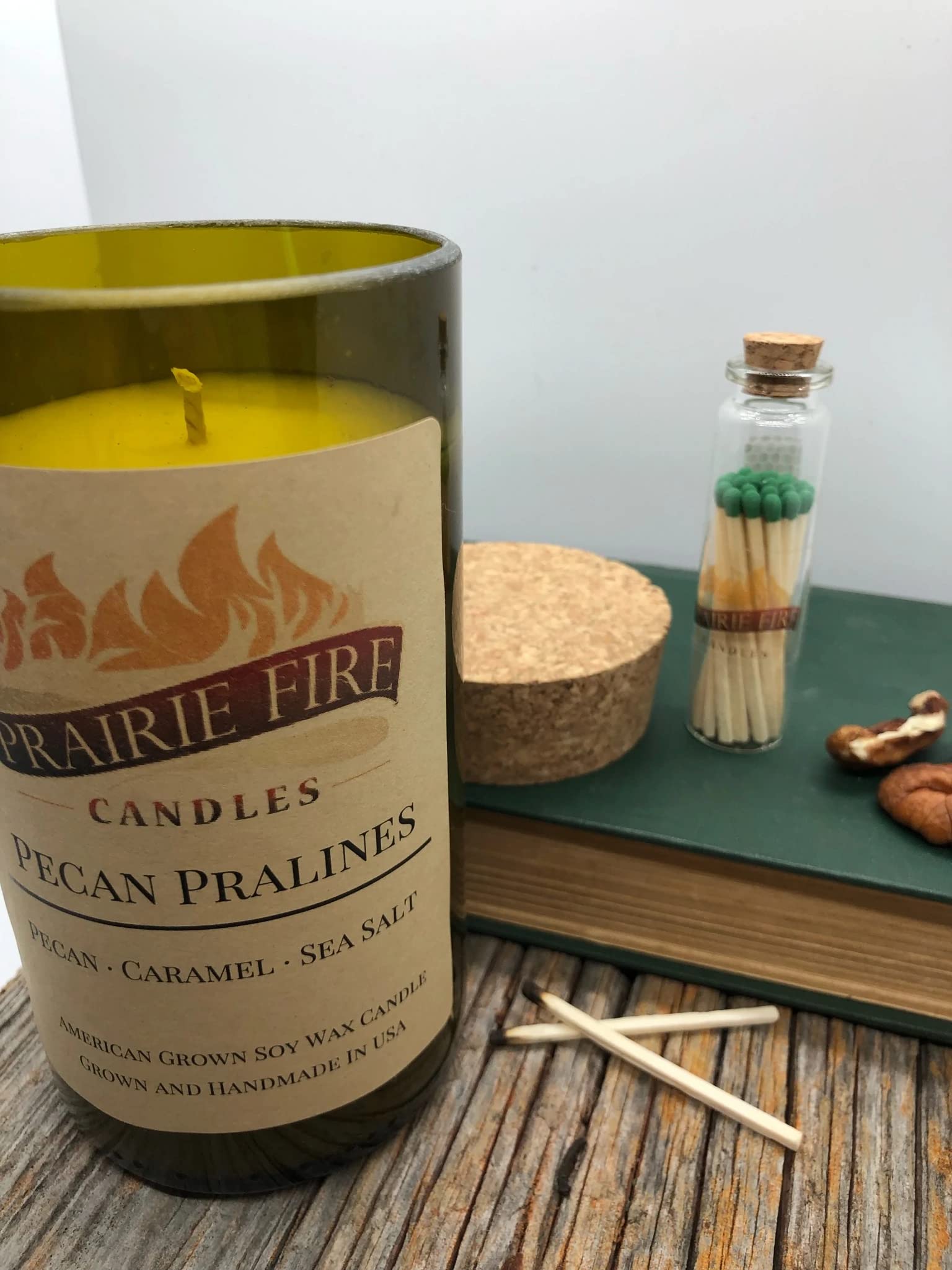 Handmade Pecan Pralines Soy Wax Candle in Repurposed Wine Bottle - Eco-Friendly, Non-Toxic, Natural Cork - Made in USA | Perfect for Home Decor, Romantic Gifts & Aromatherapy Relaxation