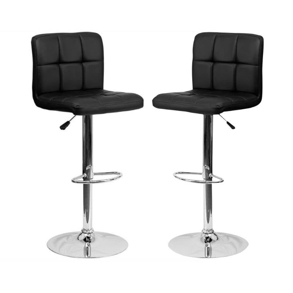 Black Adjustable Bar Stools Set of 2 - Home Square Quilted Counter Height Stools for Kitchen Island, Breakfast Bar & Home Decor