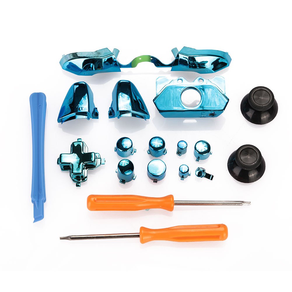Xbox One Elite Controller Full Button Kit - Dpad, RT LT RB LB ABXY Guide Trigger Bumper Buttons Set + T8 T6 Screwdrivers & Crowbar (Blue) | Replacement Parts for Gaming Accessories | Perfect for DIY Repairs & Controller Customization