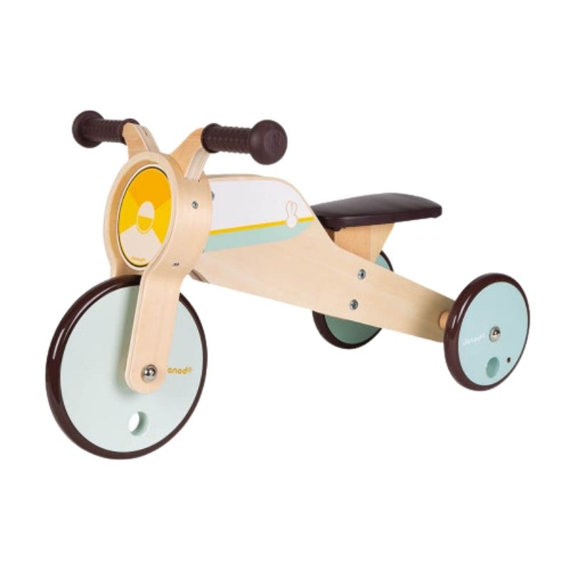 Janod 2-in-1 Wooden Tricycle for Toddlers - Convertible Push Bike to Balance Bike - Perfect for Indoor & Outdoor Play, Learning to Ride, and Birthday Gifts