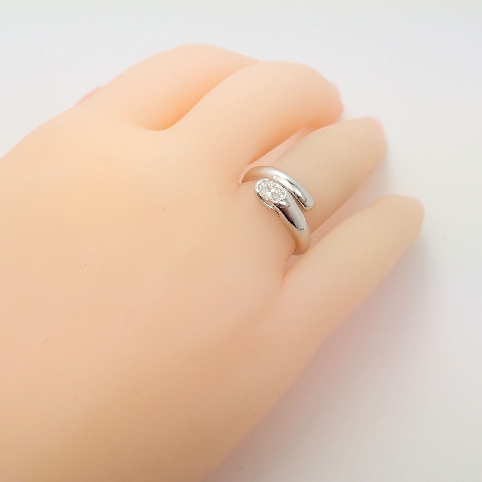 Authentic Bulgari Bvlgari 18k White Gold Diamond Bypass Band Ring - Luxury Jewelry for Women, Elegant Gift for Anniversary, Wedding & Special Occasions