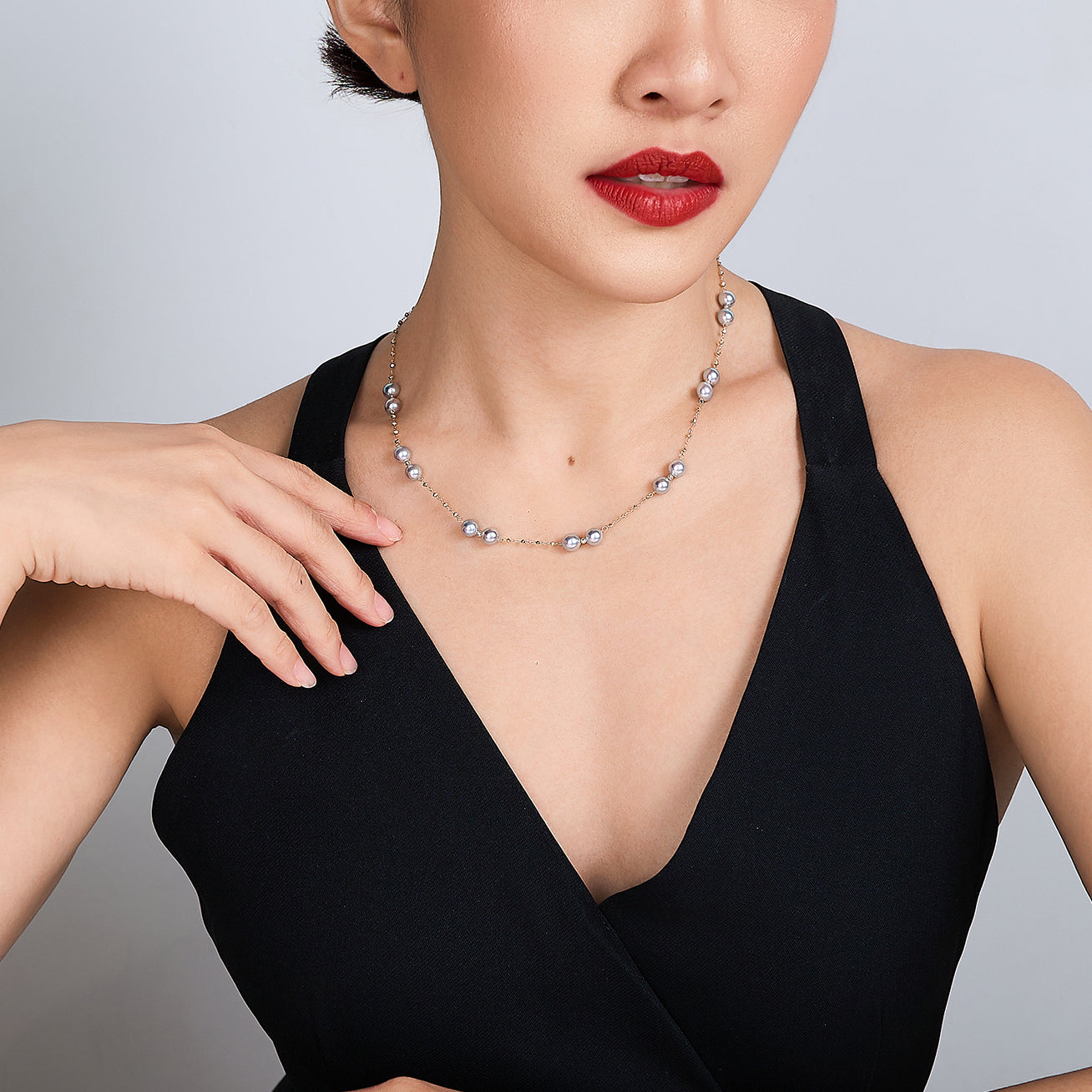 18K Solid Gold Blue Akoya Pearl Necklace for Women - Elegant Silver Chain with Genuine Pearls - Perfect for Weddings, Anniversaries & Special Occasions