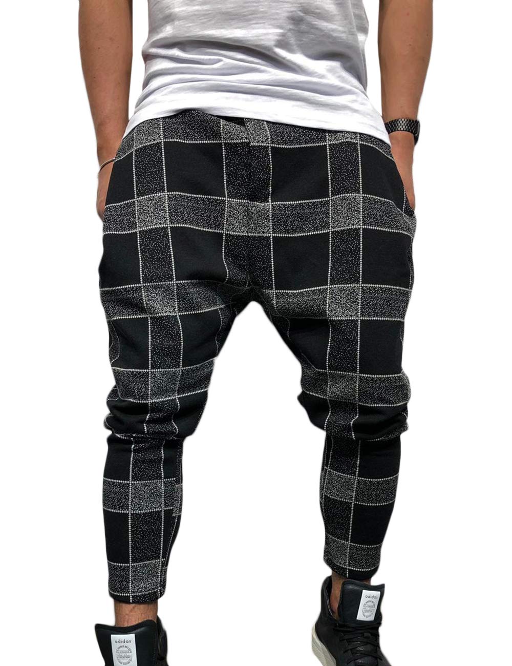 Trendy Men's Loose Fit Color Block Hip Hop Patchwork Cropped Sweatpants with Drawstring - Casual Joggers for Streetwear & Gym Workouts